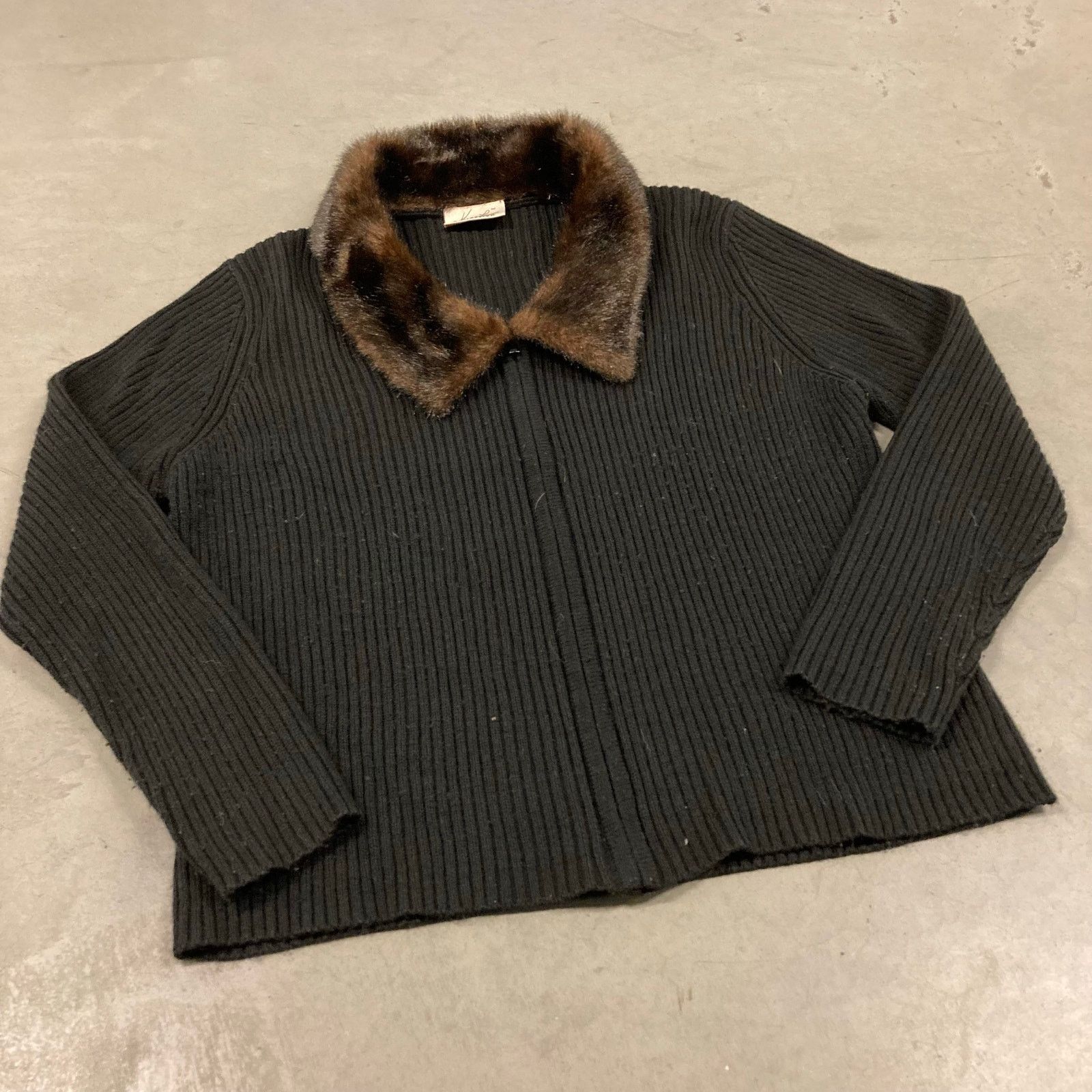 Vintage Fur collar ribbed zip up cardigan sweater Size M / US 6-8 / IT 42-44 - 1 Thumbnail