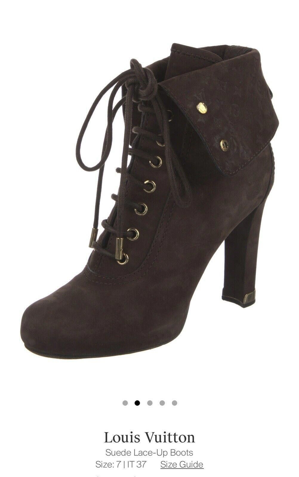 Louis Vuitton Louis Vuitton Brown Suede Monogram Combat Boots Heels Sz 37 Size US 7 / IT 37 - 3 Thumbnail