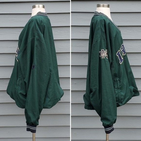 Champion Vintage 90s Champion Notre Dame Collegiate Green Navy Swishy Size US XL / EU 56 / 4 - 2 Thumbnail