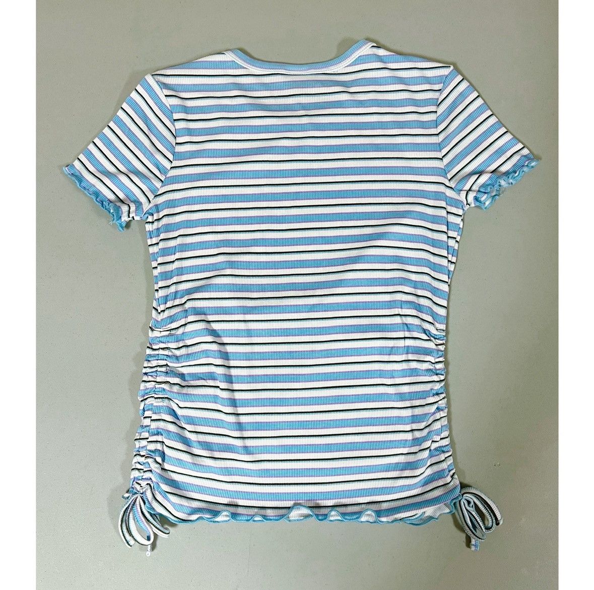 Vintage Blue White Striped Ruched Tee T-Shirt Top Size L (Girls) 🩵✨ Size S / US 4 / IT 40 - 3 Thumbnail