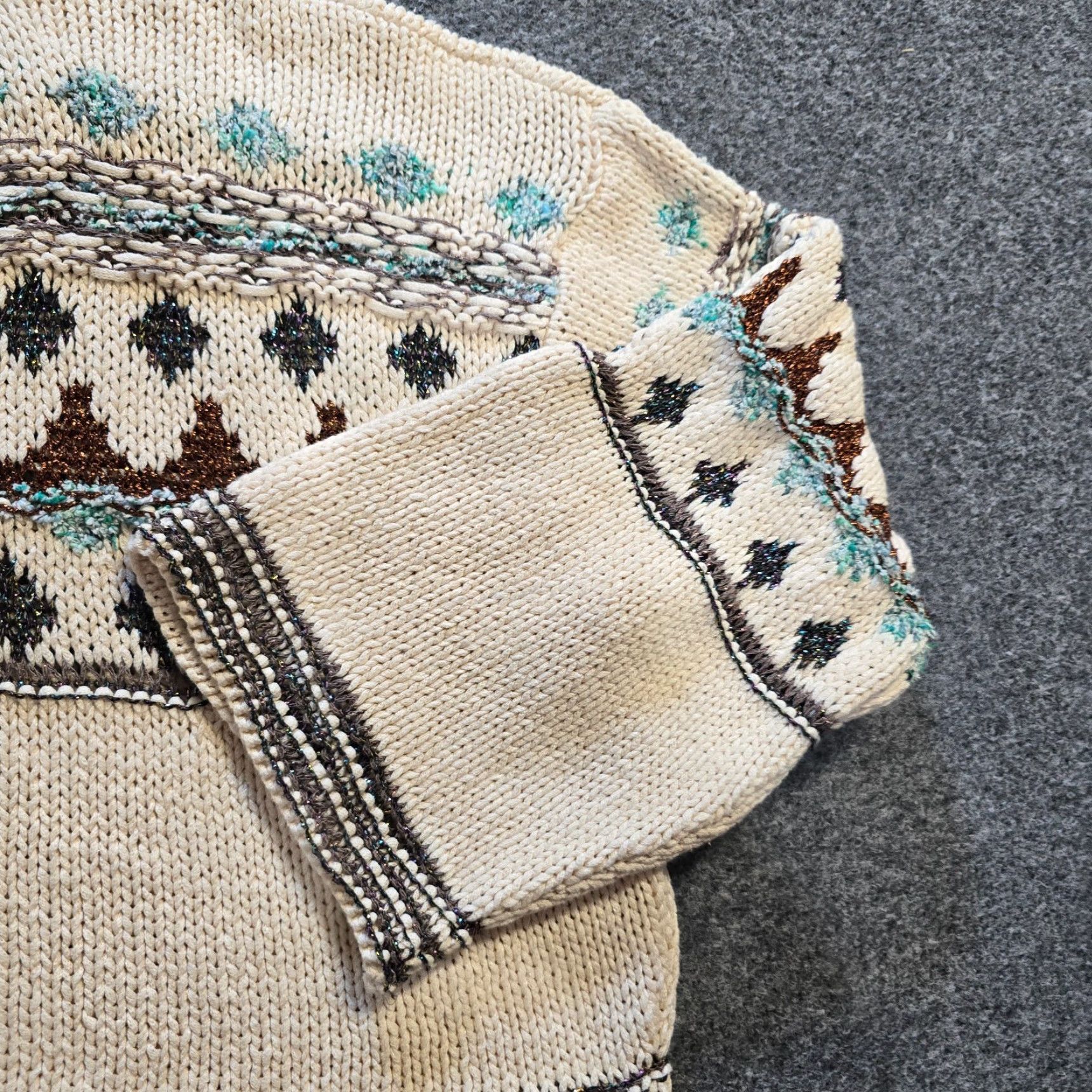 Zara Zara Sweater Womens Size S Beige Green Oversized Cropped Fair Isle Knit Pullover Crew Neck Long Sleeve Winter Casual Size S / US 4 / IT 40 - 4 Thumbnail