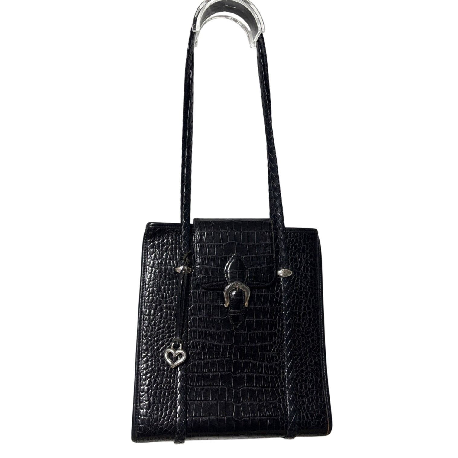 Vintage BRIGHTON Black Croc Embossed Leather Shoulder Bag