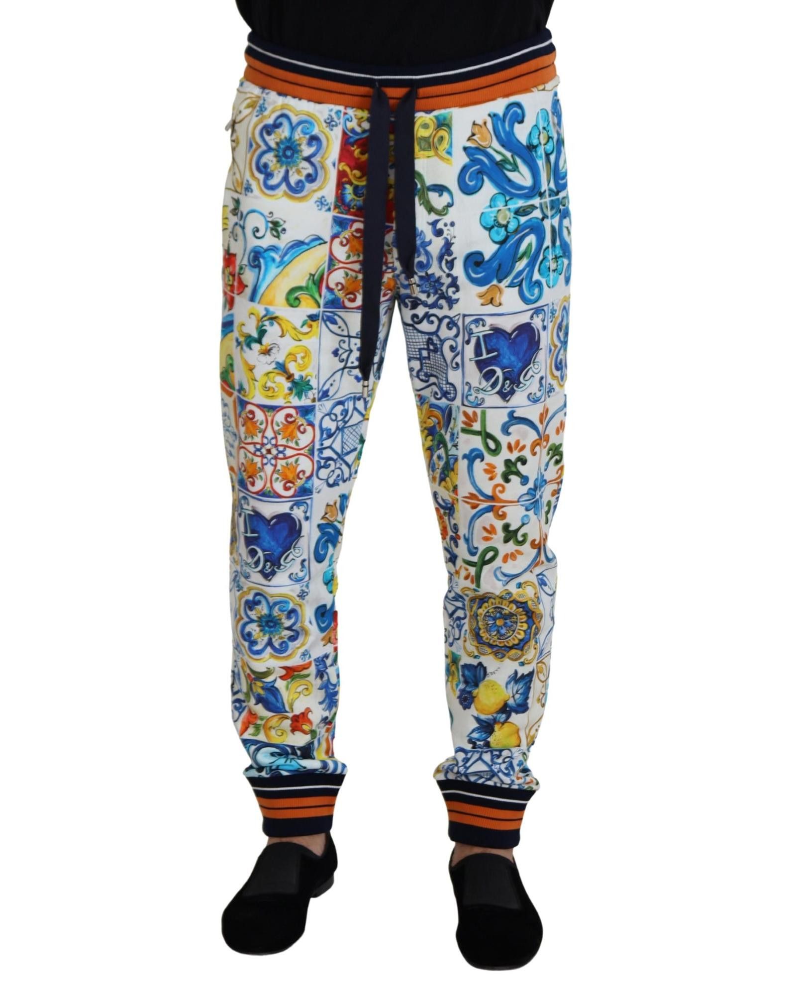 image of Dolce Gabbana Majolica Print Cotton Sport Trousers, Men's (Size 36)