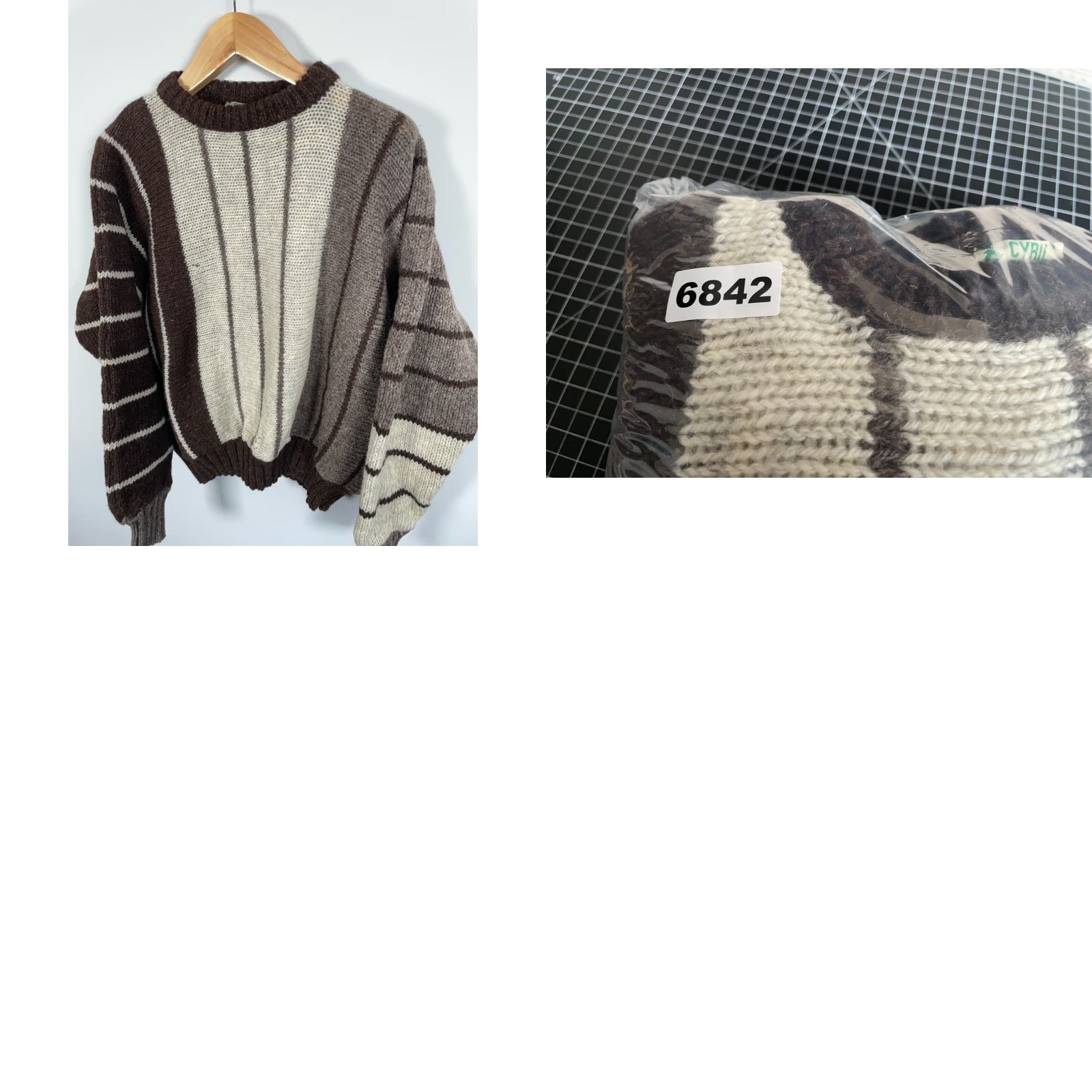 Vintage VINTAGE Cyril Cullen Pure Wool Sweater Adult XL Beige Striped Ireland Chunky Knit Men's Pullover Knit Wool Crew Neck Heavyweight 90s Classic Preppy Size US XL / EU 56 / 4 - 9 Thumbnail