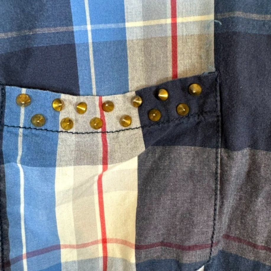 Zara VINTAGE Zara Trafaluc Shirt Womens M Plaid Spiked Pockets 100% Cotton Grunge Blue Safe? Size M / US 6-8 / IT 42-44 - 7 Thumbnail