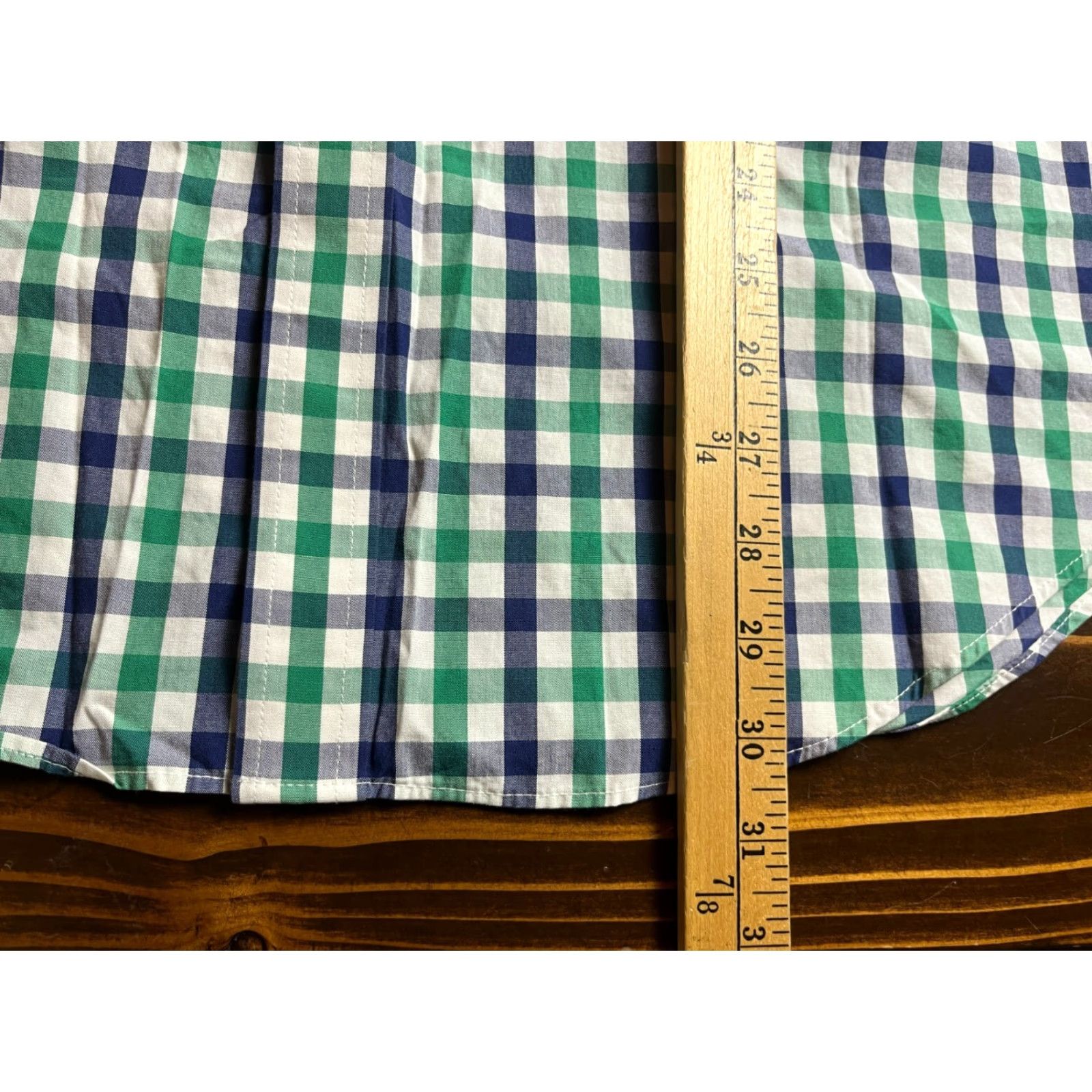 Izod IZOD Shirt Mens 17.5 36/37 Green Blue White Checkered Easy Care Dress Shirt Size 48R - 4 Thumbnail