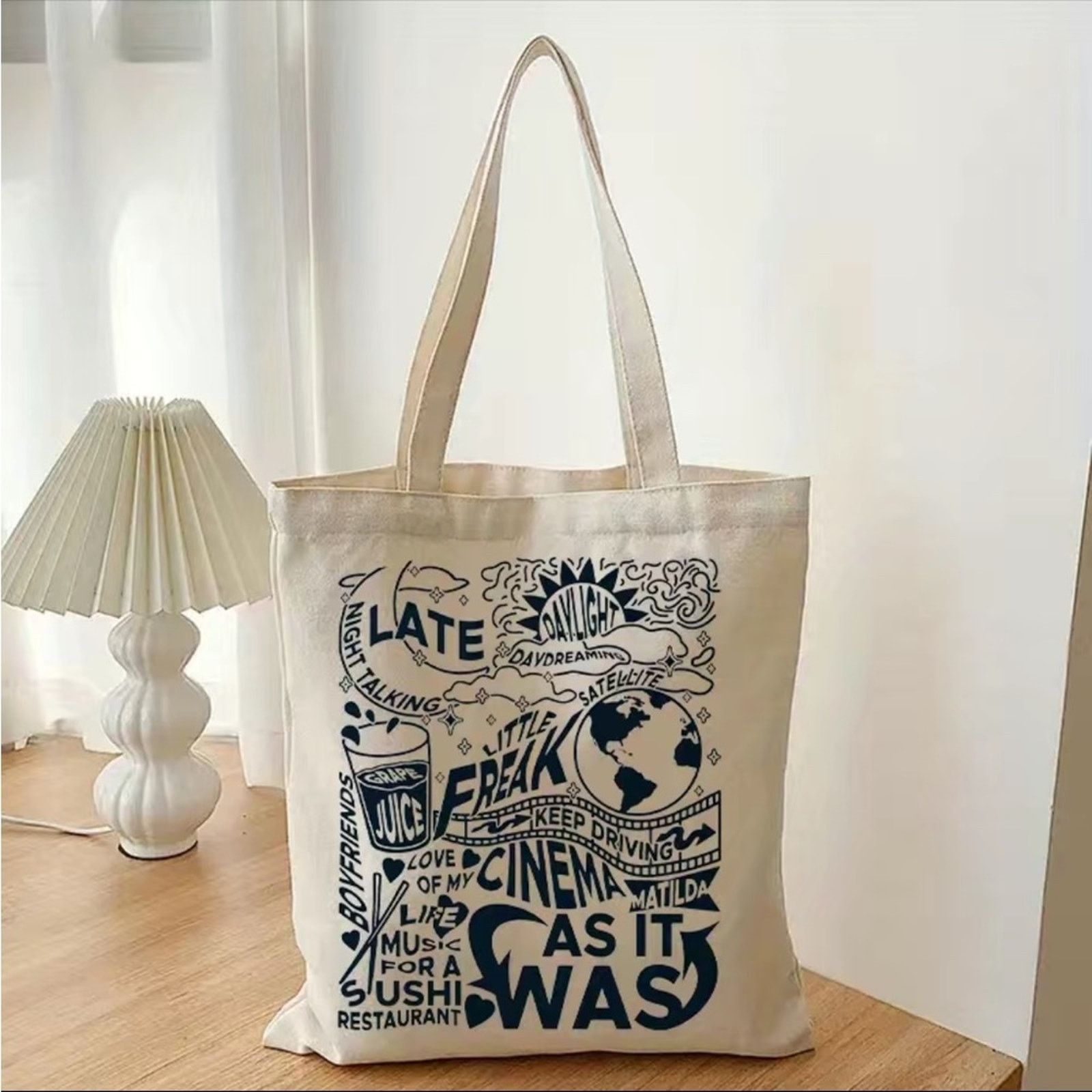 Other Letter Print Canvas tote reusable Shopping Bag book bag Size ONE SIZE - 6 Thumbnail