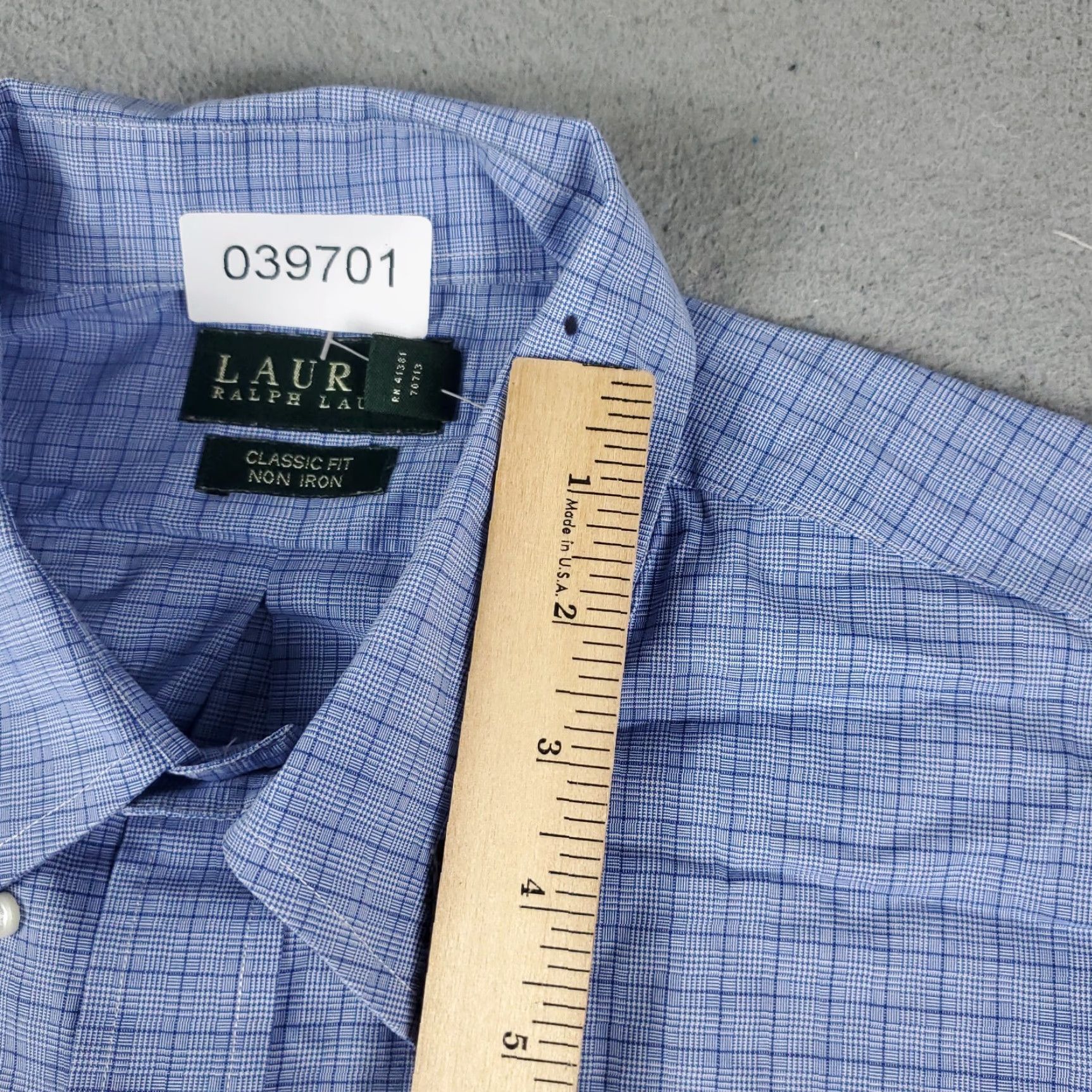 Ralph Lauren Ralph Lauren Dress Shirt Mens 17.5 Blue Plaid Button-Down Long Sleeve Cotton Mens Size 46R - 3 Thumbnail