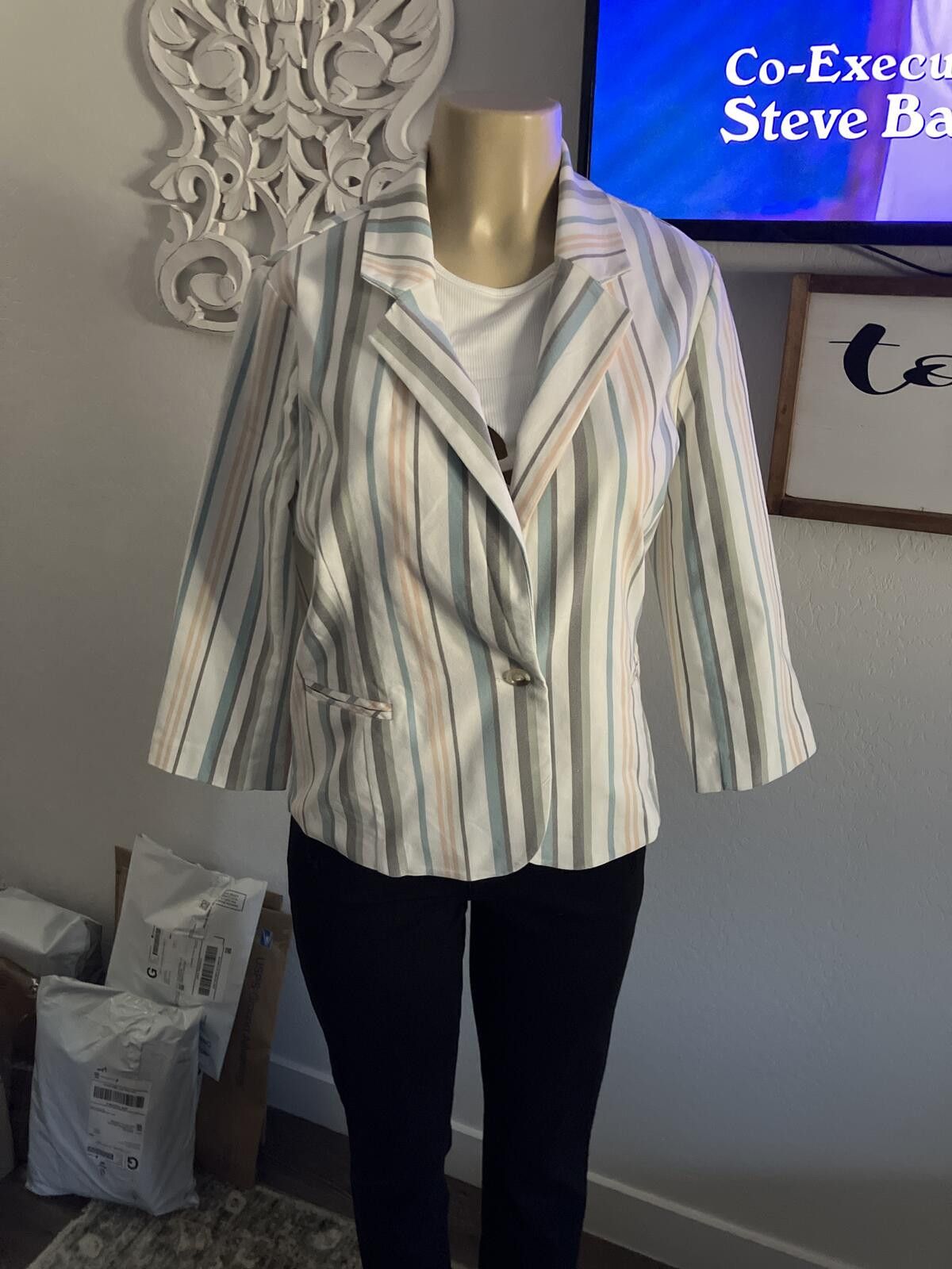 Cartoon Network Pre Love Women's Striped Blazer Jacket Size M / US 6-8 / IT 42-44 - 1 Thumbnail