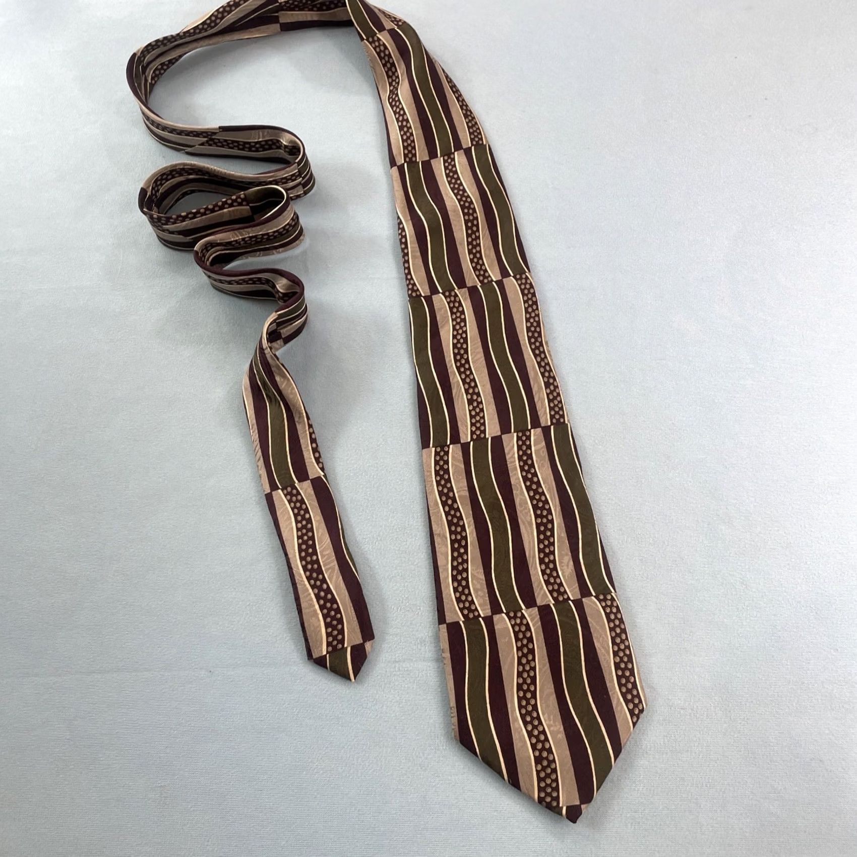 Vintage VINTAGE Clubfellow Italy Silk Necktie MCM Wavey Stripe Earth Psychedelic Geometric 4x60 Neck Tie Men Size ONE SIZE - 4 Thumbnail
