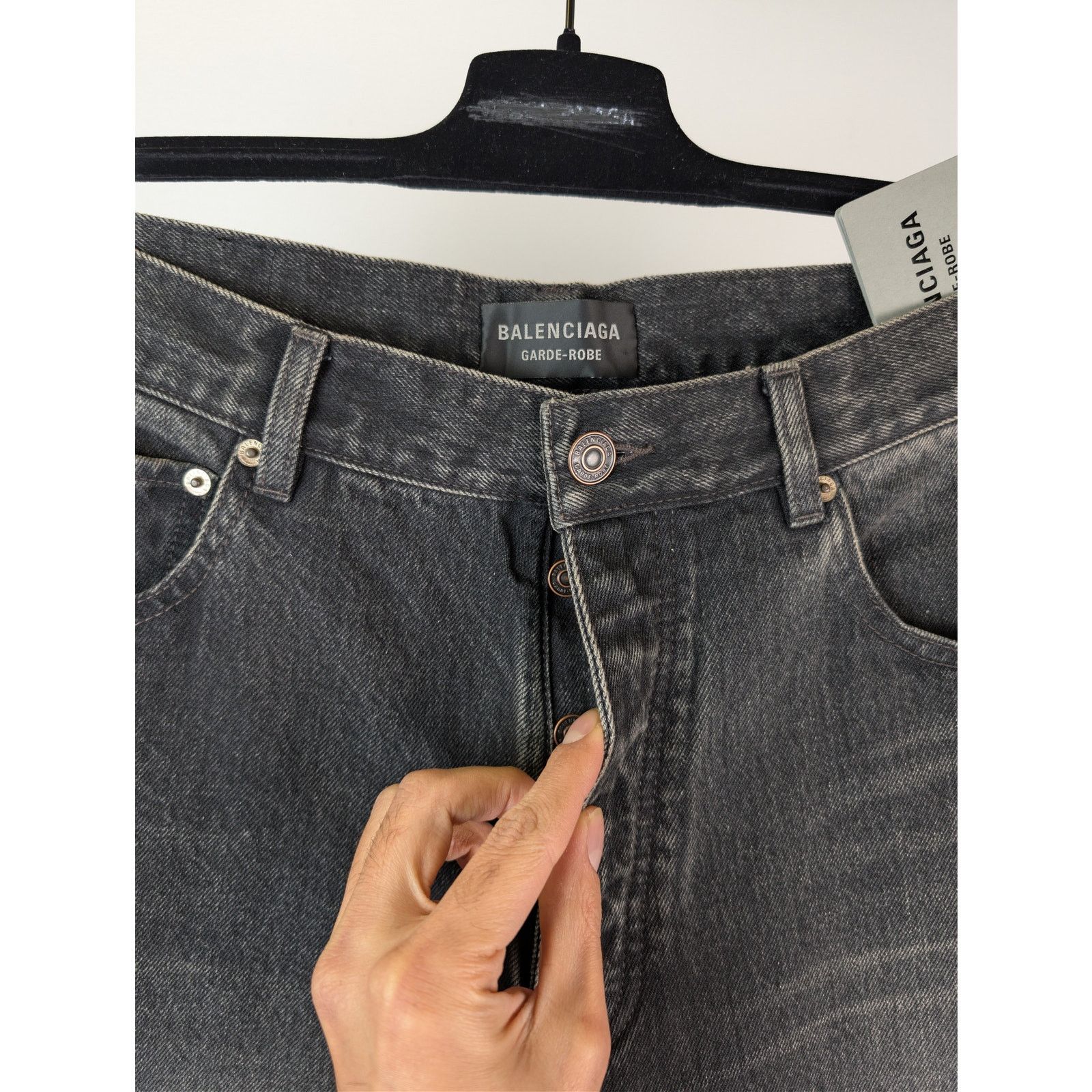 Balenciaga o1rshd1 Organic Japanese Denim Baggy Pants in Wash Black Size US 30 / EU 46 - 6 Thumbnail