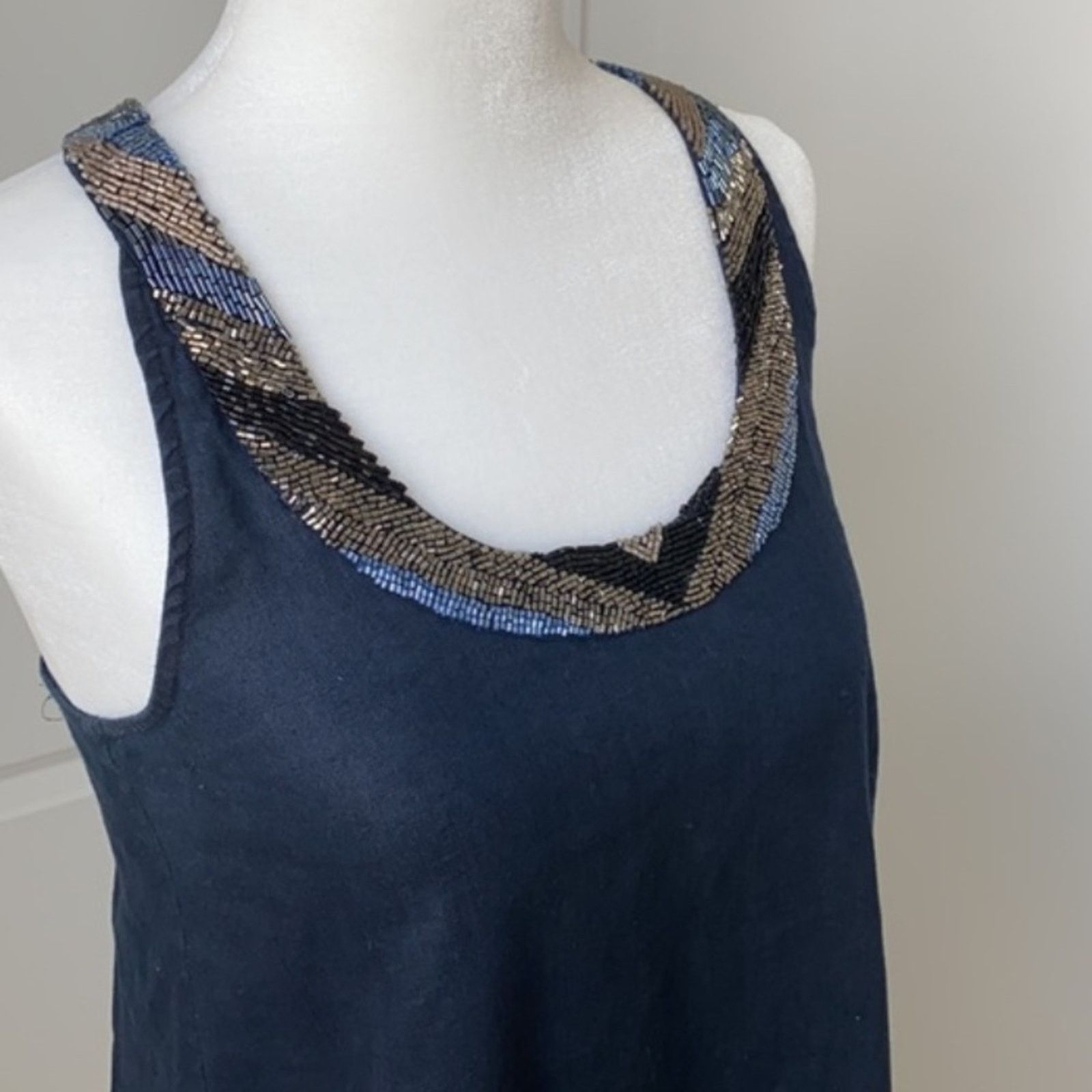 Calypso St Barth Calypso St Barth Navy Blue Linen Sequin Neck Tank Dress XS Size XS / US 0-2 / IT 36-38 - 8 Thumbnail