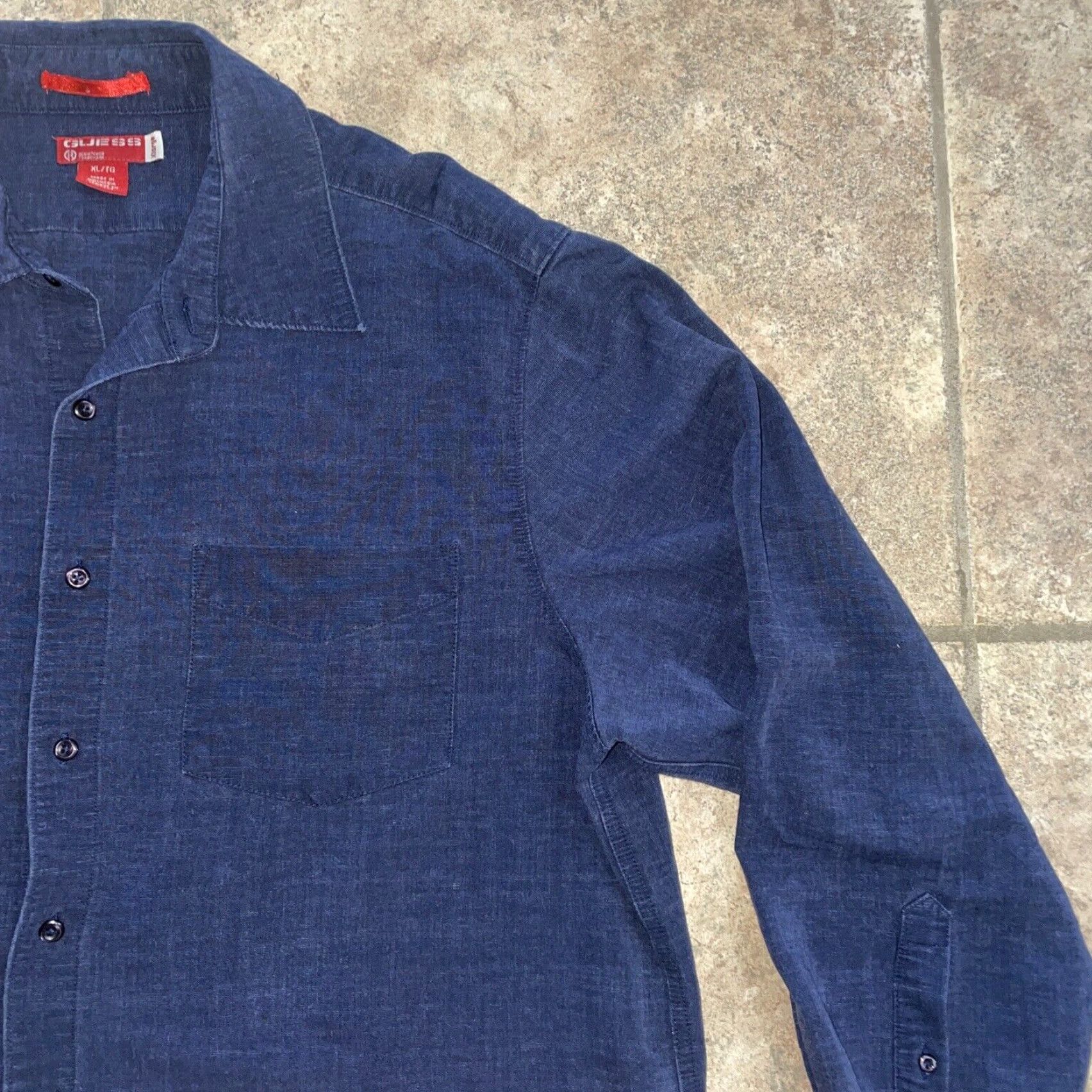 Guess VINTAGE Guess Linen Blend Button Down Shirt Adult XL Blue Size US XL / EU 56 / 4 - 2 Thumbnail