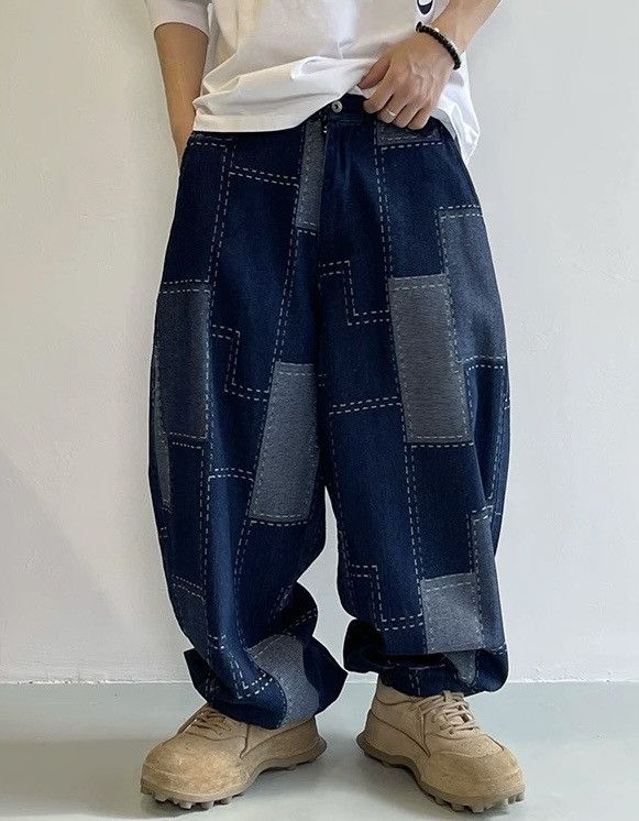 Japanese Brand × Vintage Outdoor retro patchwork print balloon loose baggy jeans Size US 31 - 1 Thumbnail