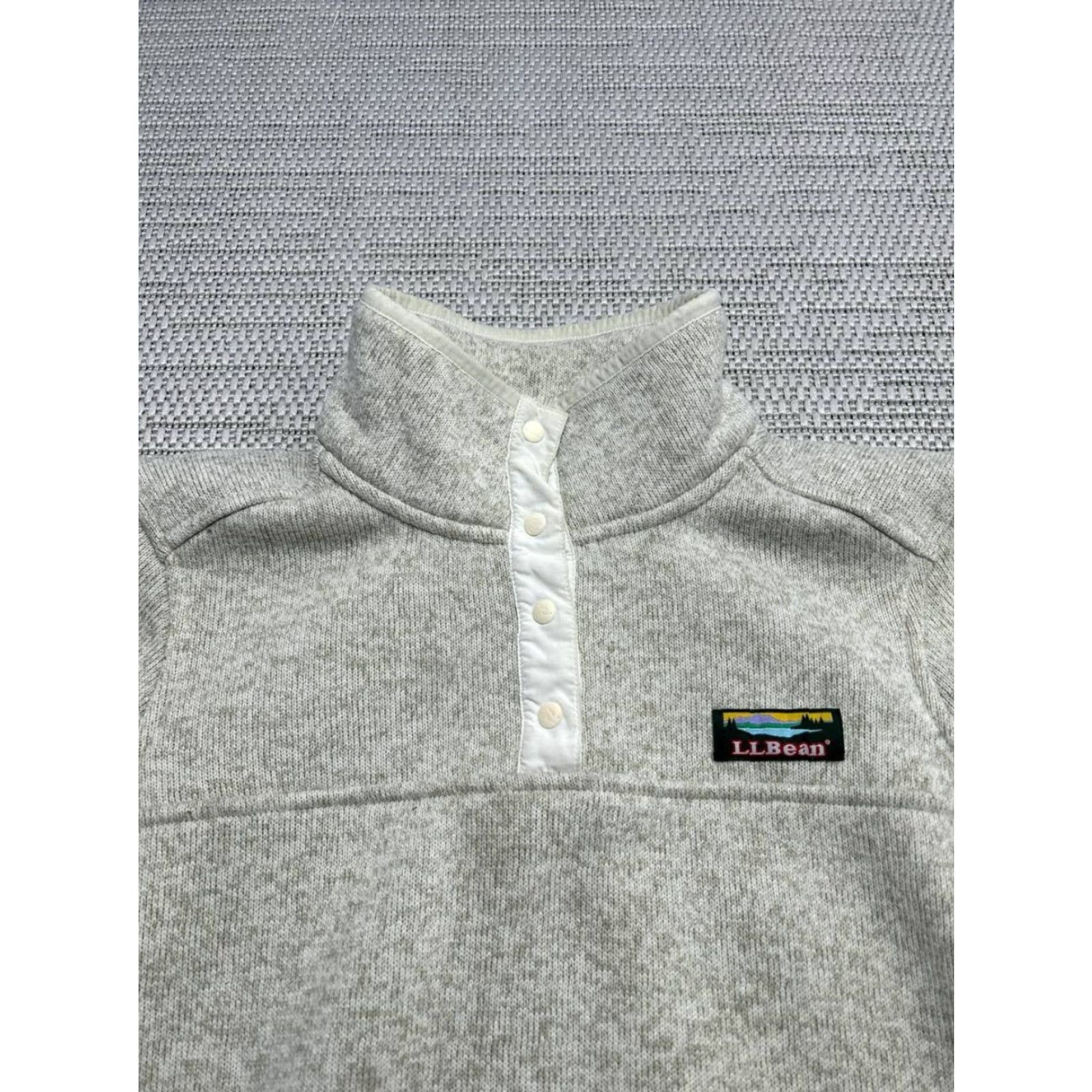 Vintage L.L. Bean Fleece Pullover Sweater Women Small Petite Gray Knit Mock Neck Raglan Sleeve Winter Casual Pullover Lightweight Pockets Button Size S / US 4 / IT 40 - 3 Thumbnail