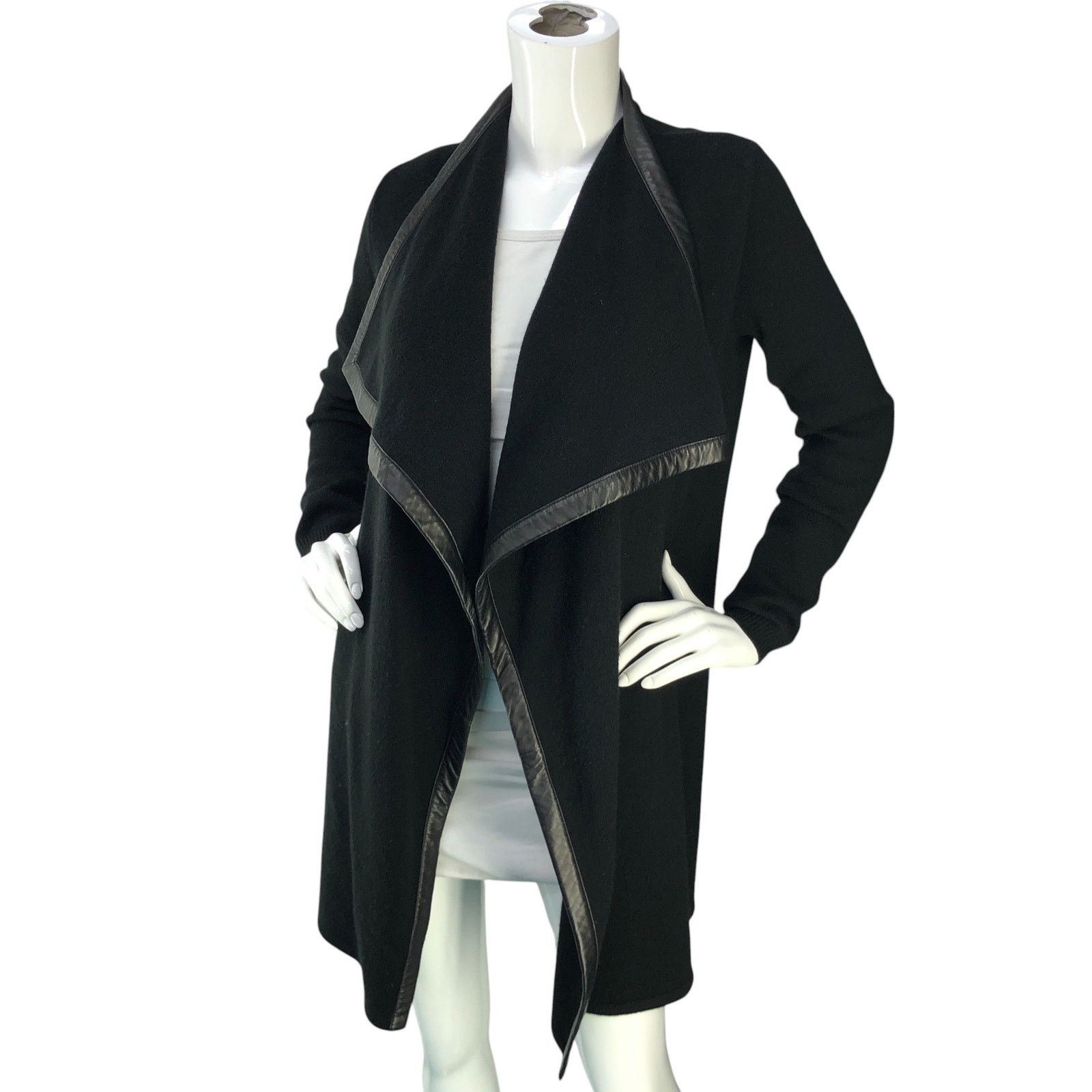 Ralph Lauren Black Label Ralph Lauren Size S Open Cardigan Cashmere Lamb Leather Trim Size S / US 4 / IT 40 - 1 Thumbnail