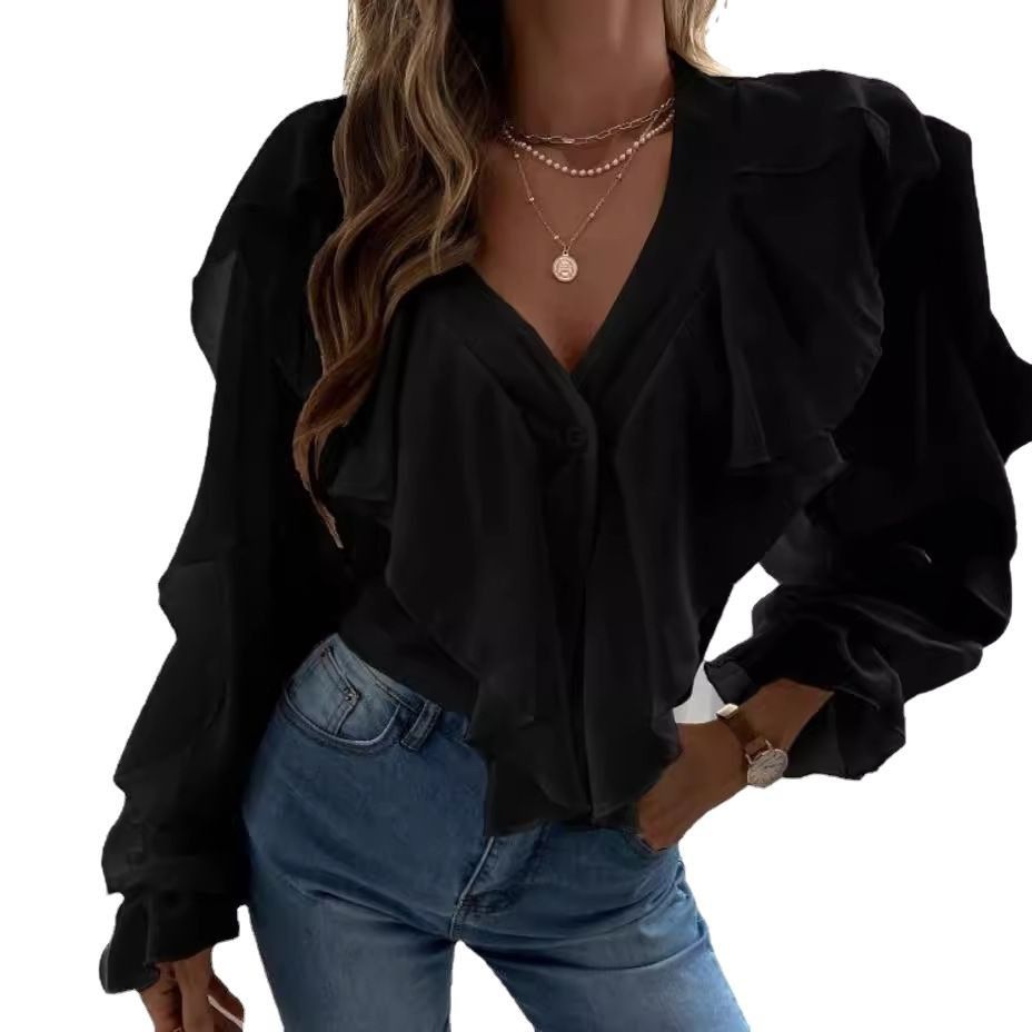 Other Women's Spring Summer V-neck Flounce Top Size XL / US 12-14 / IT 48-50 - 4 Thumbnail