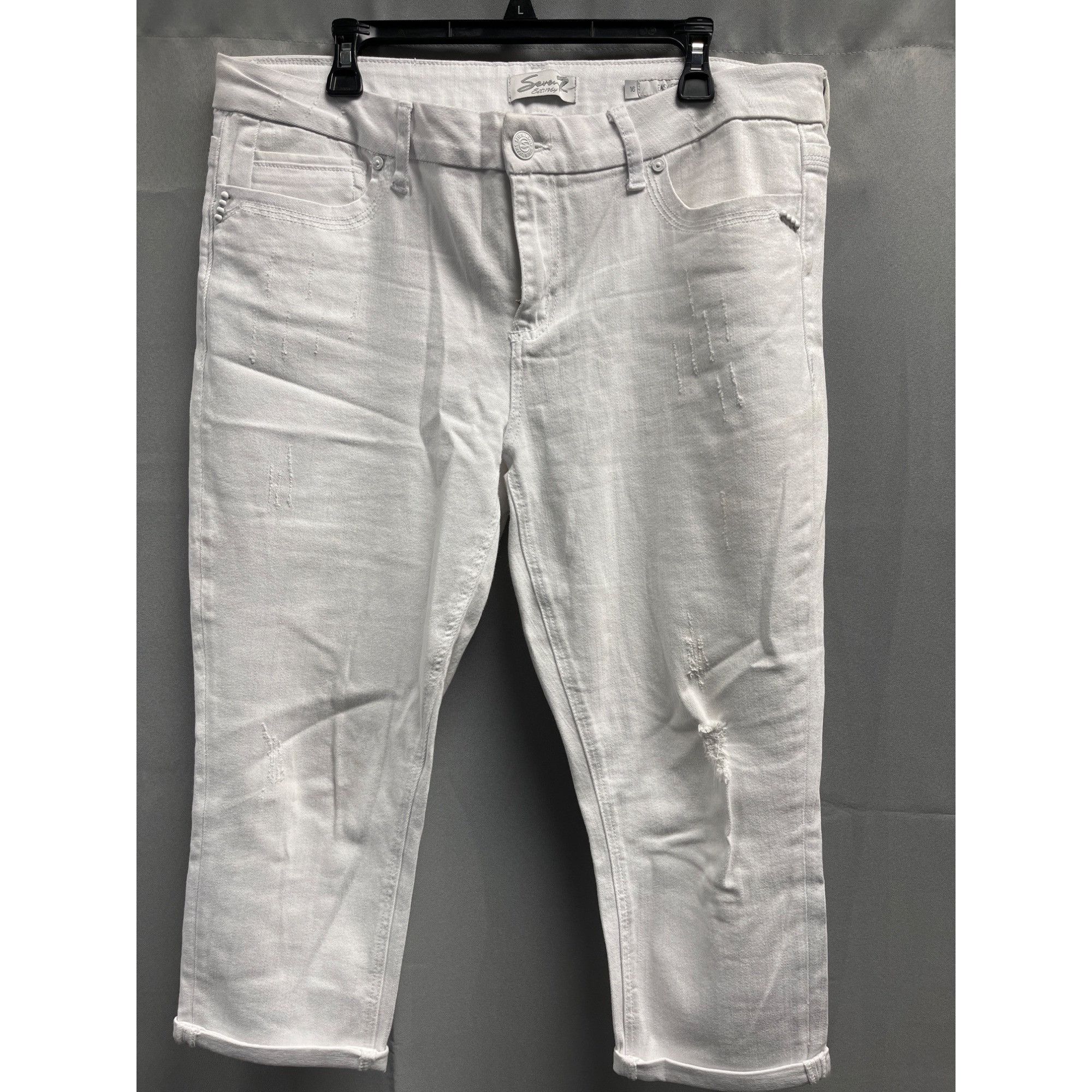 Other Seven7 Women's White Cropped Jeans Easy Fit Size 16 SKU 5175 Size 38" / US 16 / IT 52 - 1 Thumbnail