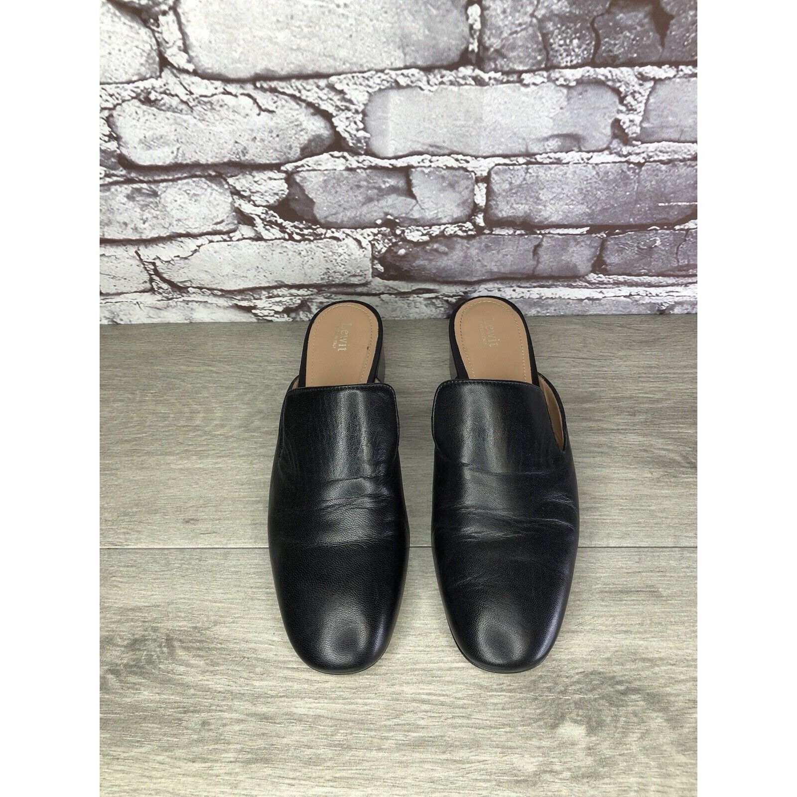 Other Lewit Black Leather Slip On Block Heel Mules Dress Shoes Wom Size US 7 / IT 37 - 12 Thumbnail