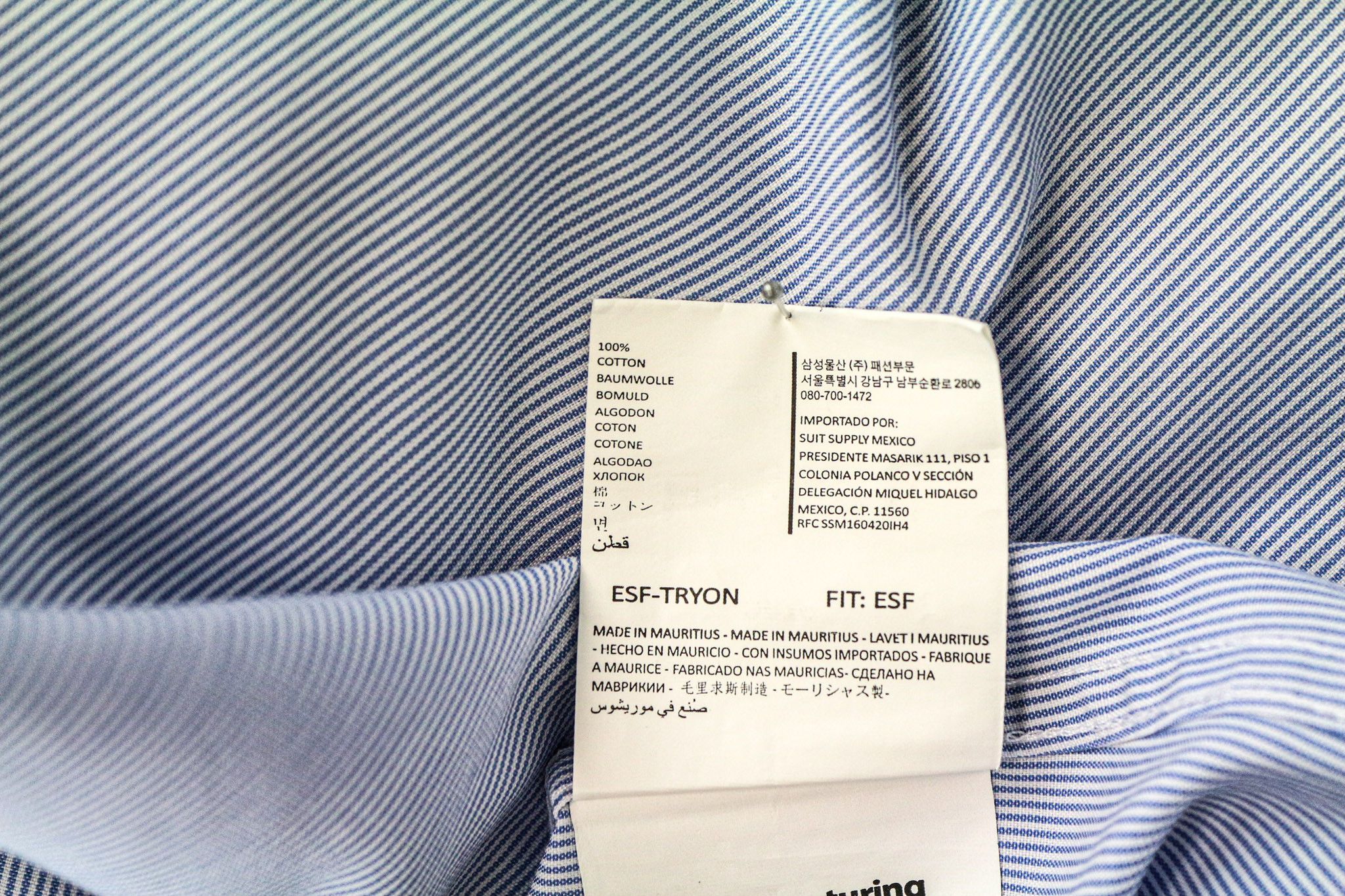 Suitsupply 44/17 1/2 Extra Slim Blue Cotton Stripe Shirt 75535 Size US L / EU 52-54 / 3 - 7 Thumbnail