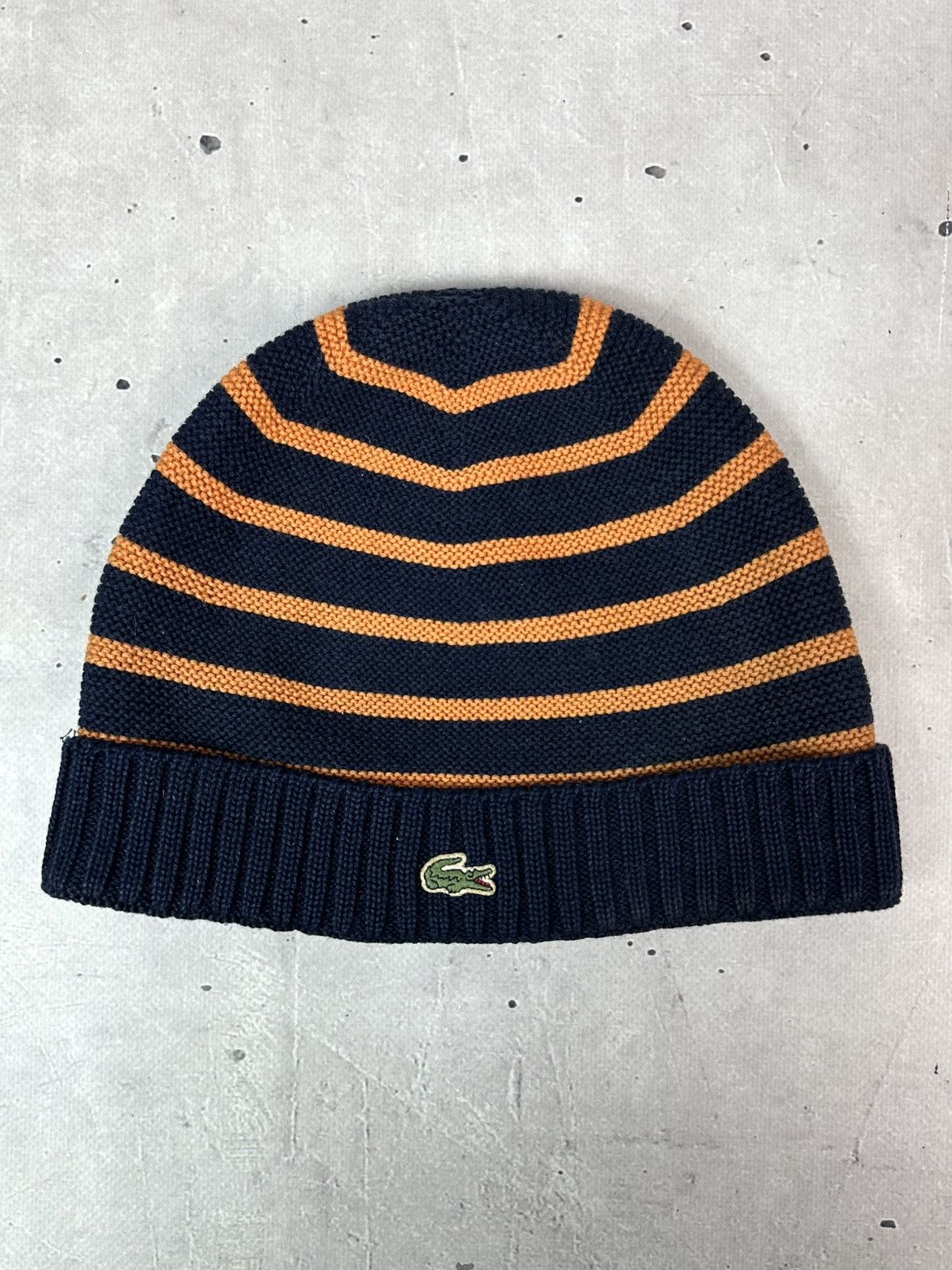 Lacoste Vintage Lacoste Wool Knit Logo Stripped Navy-Orange Beanie Size ONE SIZE - 1 Thumbnail