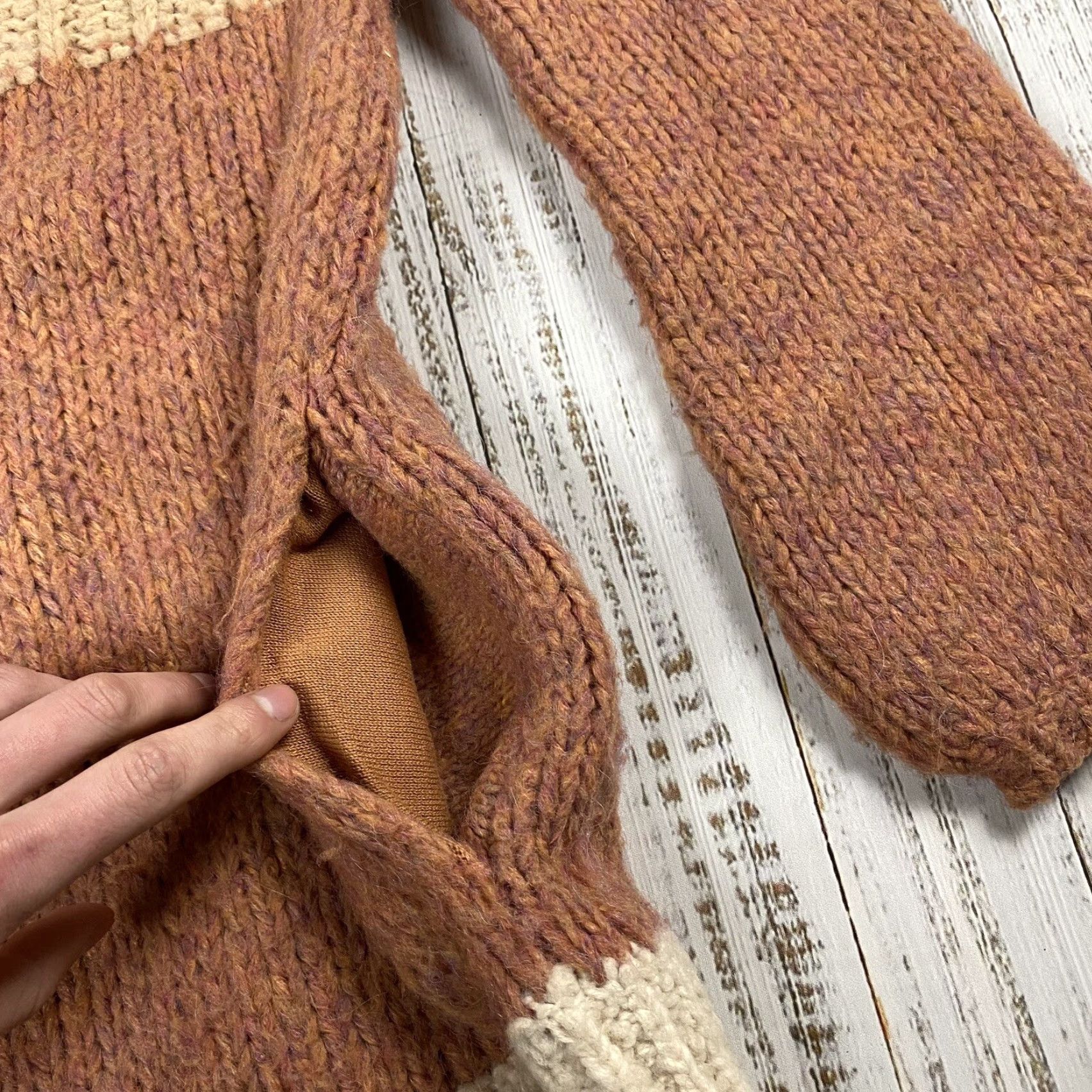 Free People FREE PEOPLE Cardigan Sweater Womens Oversized Chunky-Knit Colorblock Beige Fair/Medium? No N/A Size L / US 10 / IT 46 - 5 Thumbnail