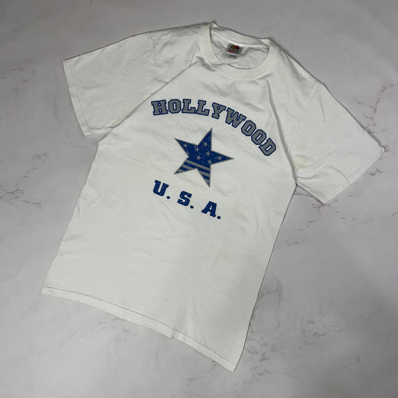 Vintage Hollywood t-shirt USA Flag white size S