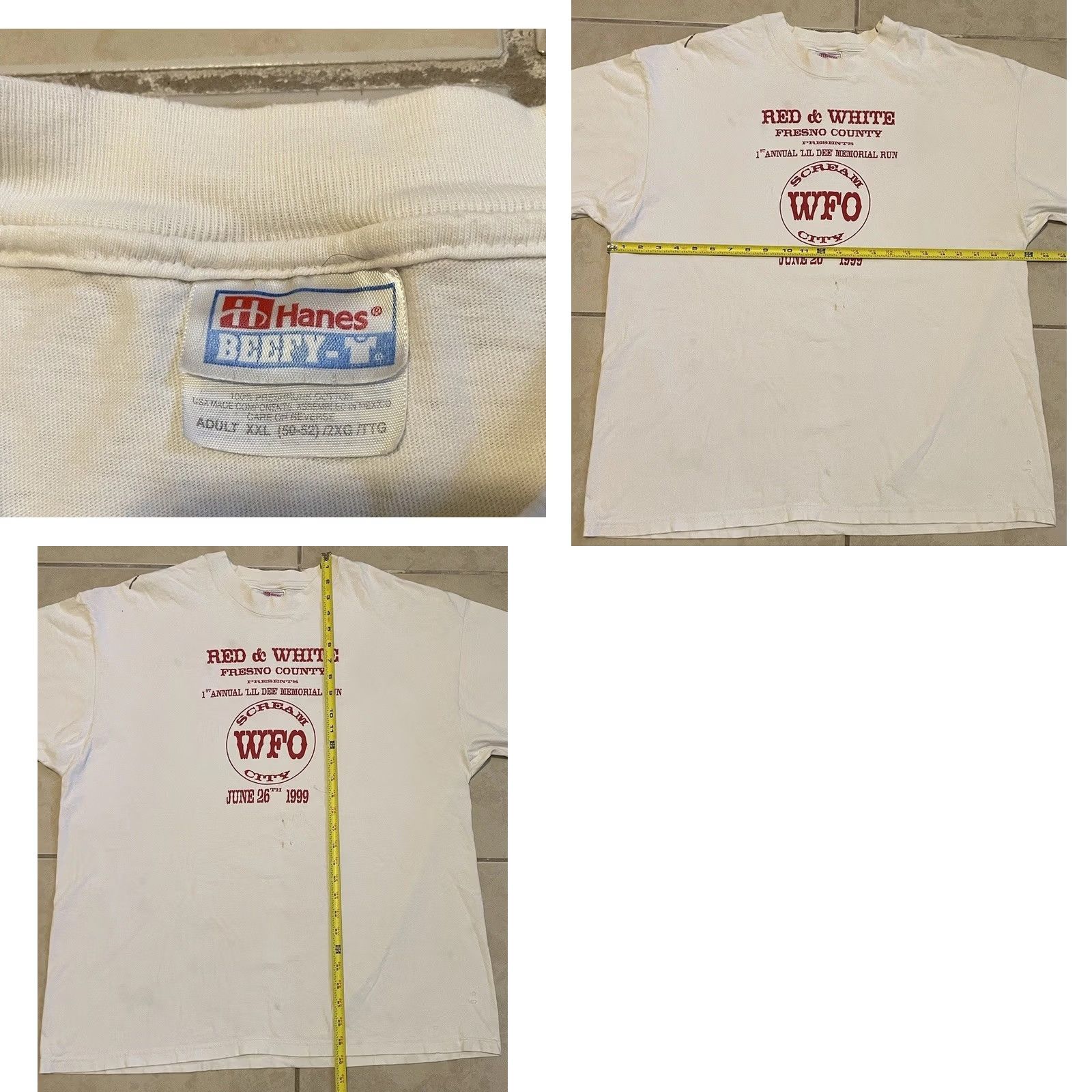 Vintage VINTAGE 90s Hells Angels Support Fresno White Graphic Tee 2XL Biker Grunge Distressed Short Sleeve Shirt Mens Size US XXL / EU 58 / 5 - 11 Thumbnail