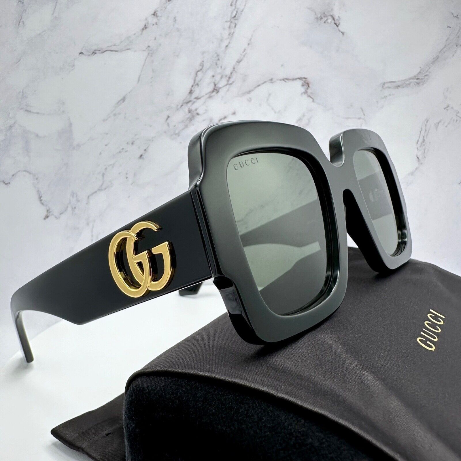 Gucci Gucci Sunglasses New Black Oversized Gold Metal GG Authentic Size ONE SIZE - 15 Thumbnail