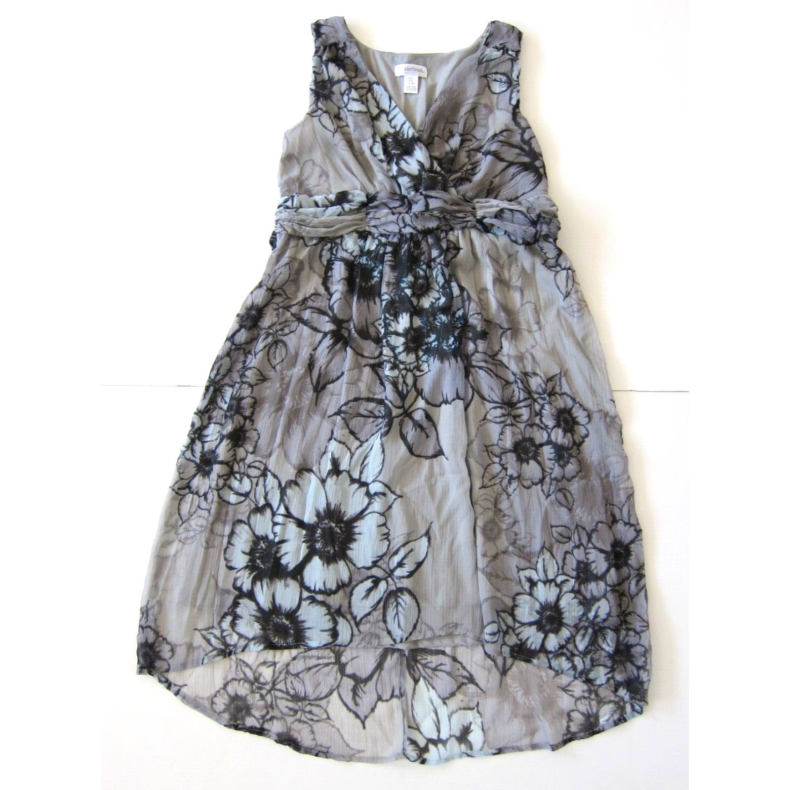 Vintage Motherhood Maternity Grey Blue Floral Empire Sheath A-Line Jumper Tank Dress S Size S / US 4 / IT 40 - 2 Thumbnail
