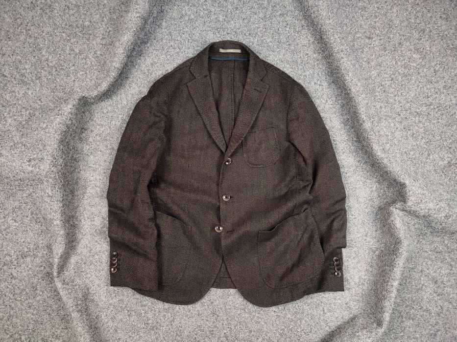 Paoloni Paoloni Design Brown Texture Wool Blend Blazer Jacket Size US M / EU 48-50 / 2 - 1 Thumbnail