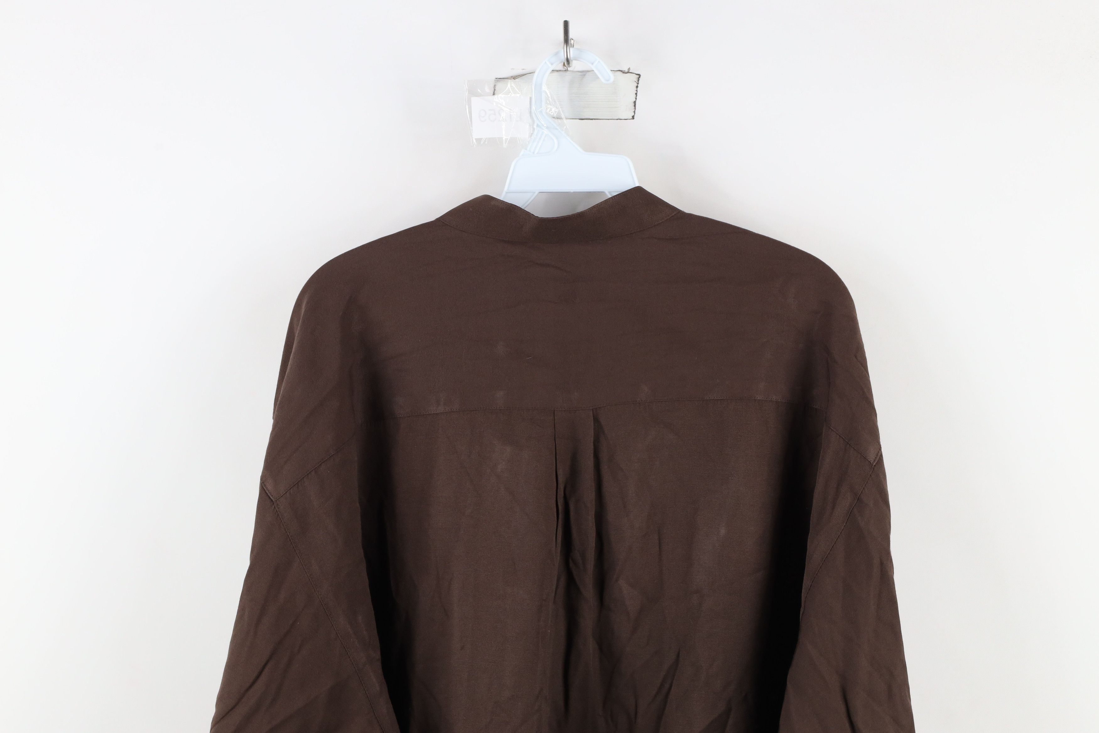 Vintage Vintage 90s Streetwear Blank Band Collar Button Shirt Brown Size US XL / EU 56 / 4 - 11 Thumbnail