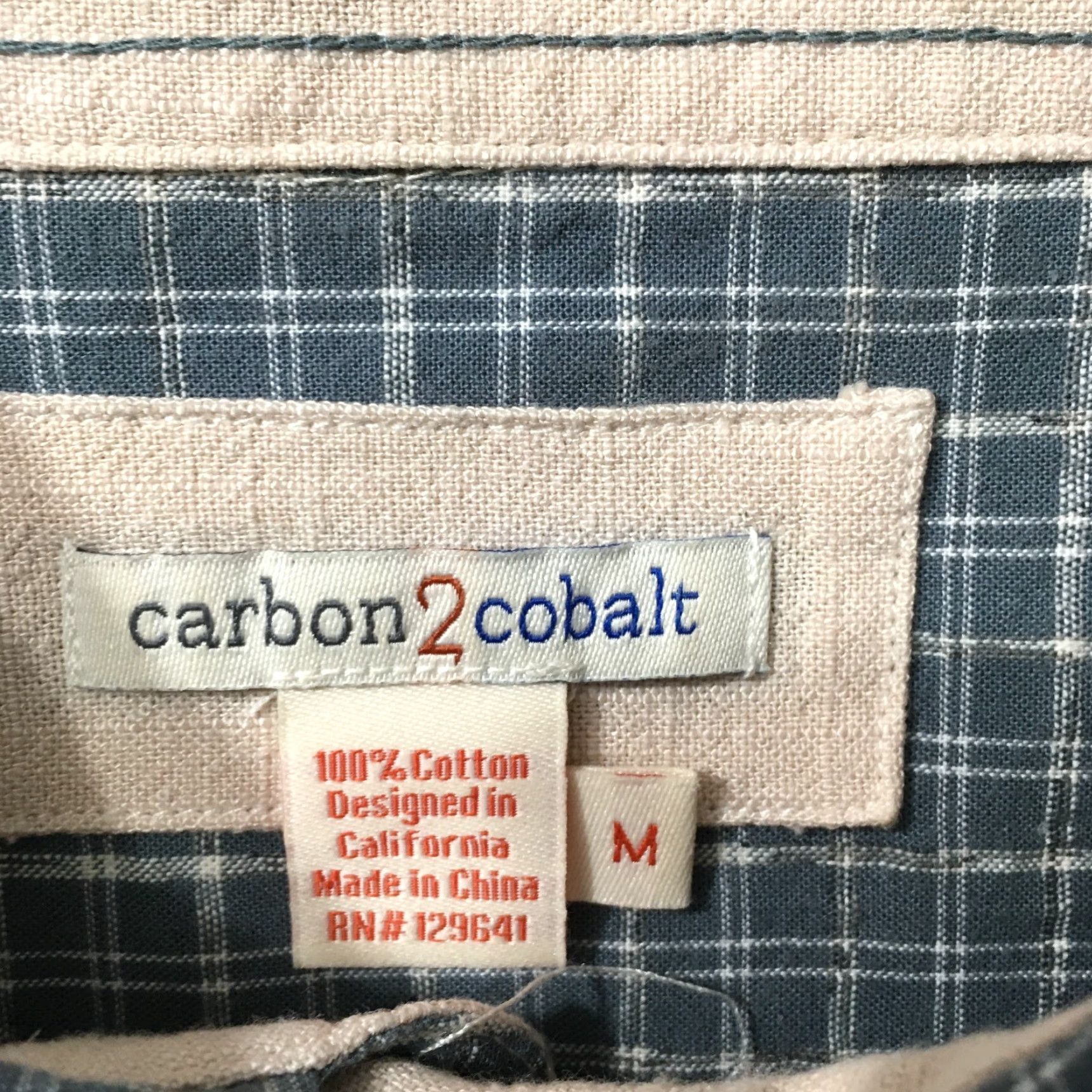 Carbon Carbon2 Shirt Men’s M Blue Beige Gray Check Long Sleeve Button Up Size US M / EU 48-50 / 2 - 3 Thumbnail