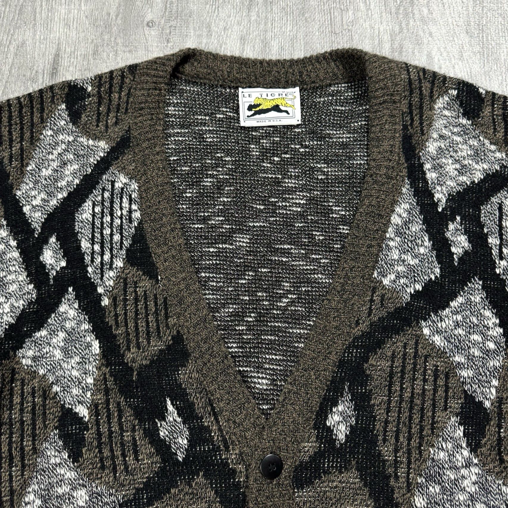 Coogi VINTAGE Le Tigre Grandpa Cardigan V-Neck Adult Medium Black Animal Print USA Made Mens Size US M / EU 48-50 / 2 - 2 Thumbnail