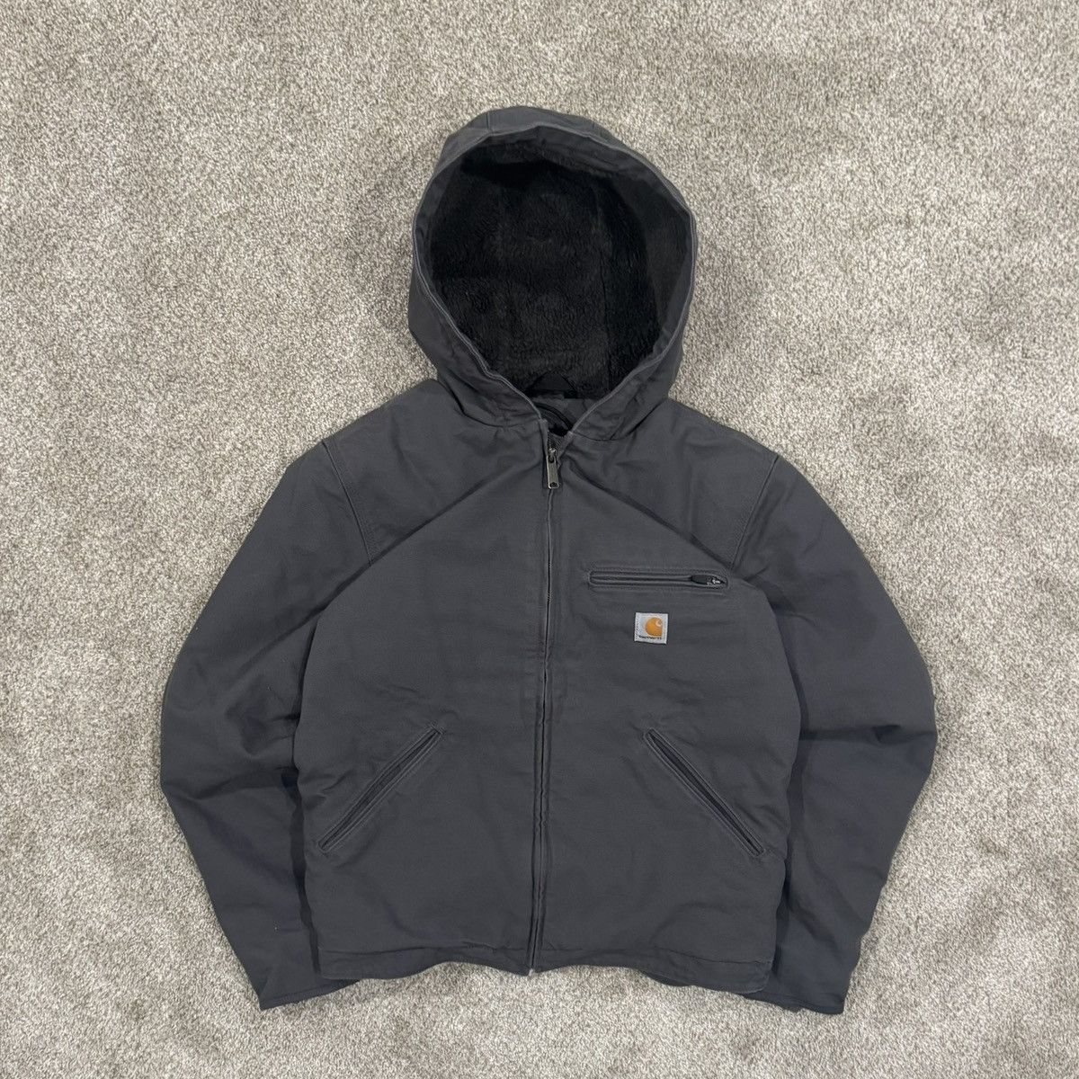 Carhartt Vintage Faded Dark Grey Carhartt Sherpa Hoodie Zip Up Jacket Size US S / EU 44-46 / 1 - 1 Thumbnail