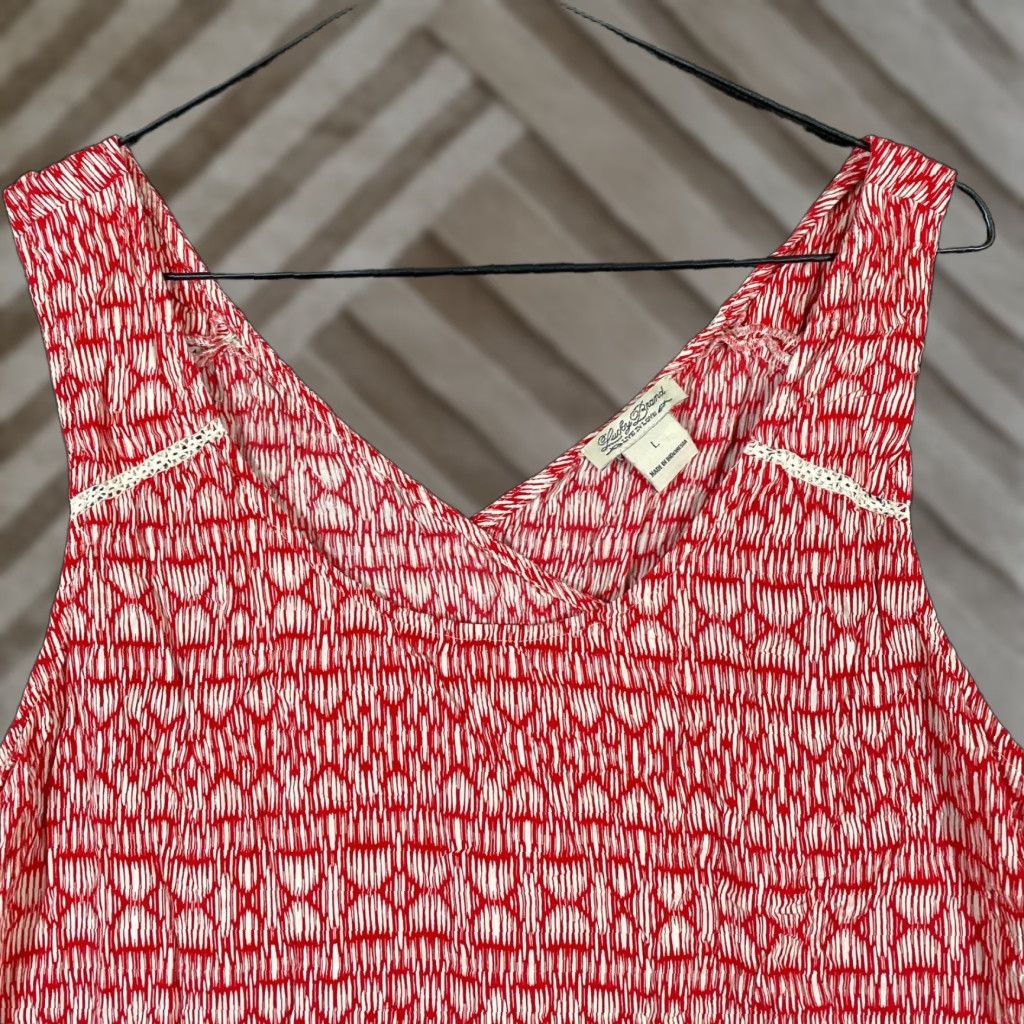 Lucky Brand Lucky Brand Womens Tank Red White Geometric Stripe V-Neck Sleeveless L Shirt Size L / US 10 / IT 46 - 1 Thumbnail