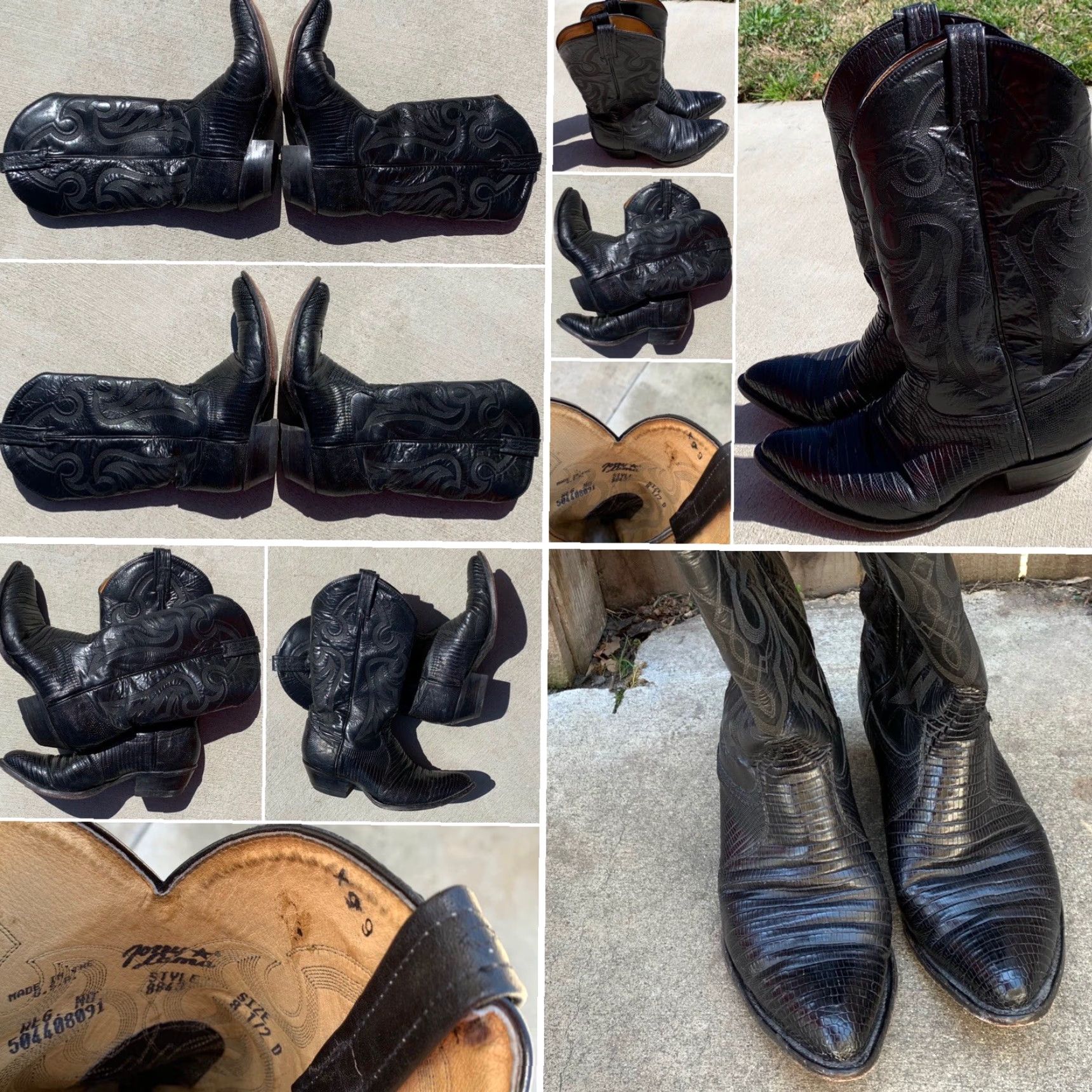 Tony Lama Tony Lama Boots Western Cowboy Men 8.5 D Black Leather Upper 8843 Made in USA Leather Lizard 8.5 D Boots Men Size US 9 / EU 42 - 6 Thumbnail