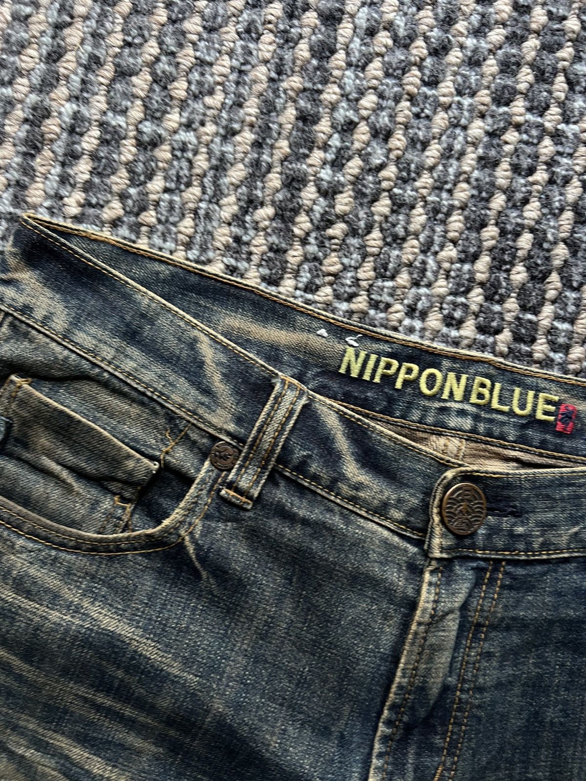 Japanese Brand 00’s Nippon Blue Embroided Washed Archive Baggy Jeans Y2K Size US 34 / EU 50 - 6 Thumbnail