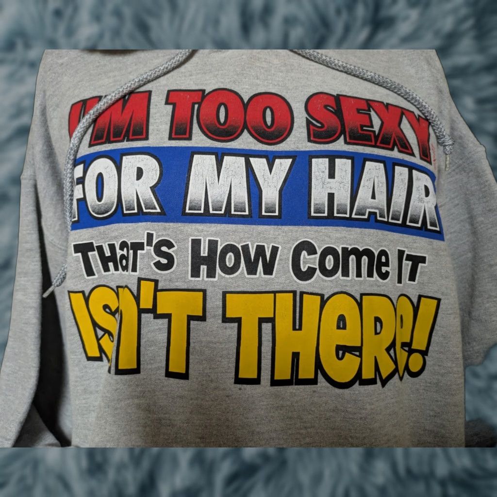 Gildan VTG 90s I'm Too Sexy For My Hair It Isn't There Hoodie Sweatshirt XL Hoodie Men Gray Pullover Cotton Blend Gildan XS? Size US XL / EU 56 / 4 - 1 Thumbnail
