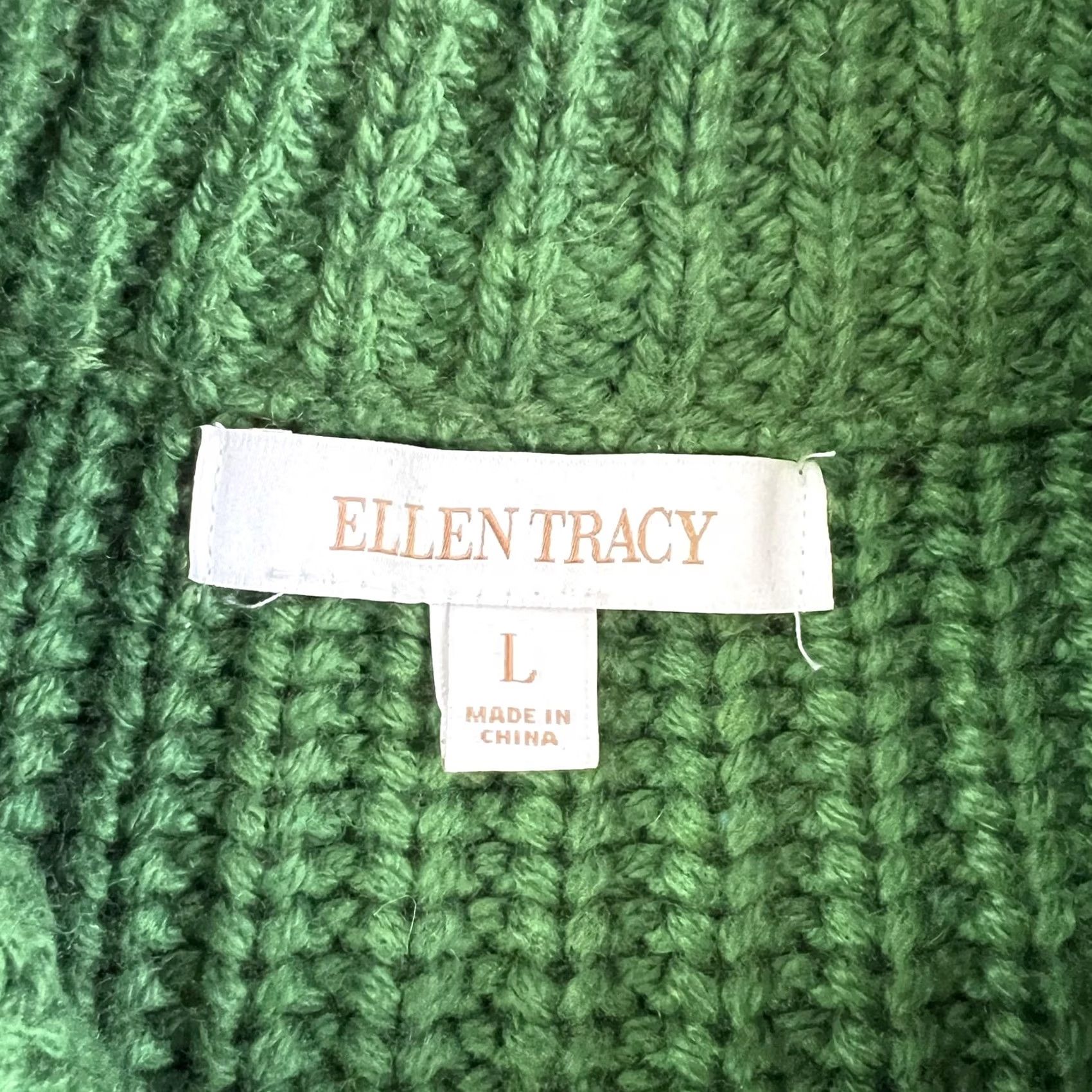 Ellen Tracy Ellen Tracy Sweater Womens Large Green Wool Mock Neck Full Zip Cardigan Knit Size L / US 10 / IT 46 - 3 Thumbnail