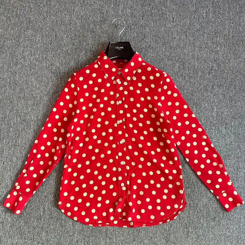 Yves Saint Laurent YSL Red Polka Dot Long Sleeve Shirt 0089 Size S / US 4 / IT 40 - 1 Thumbnail
