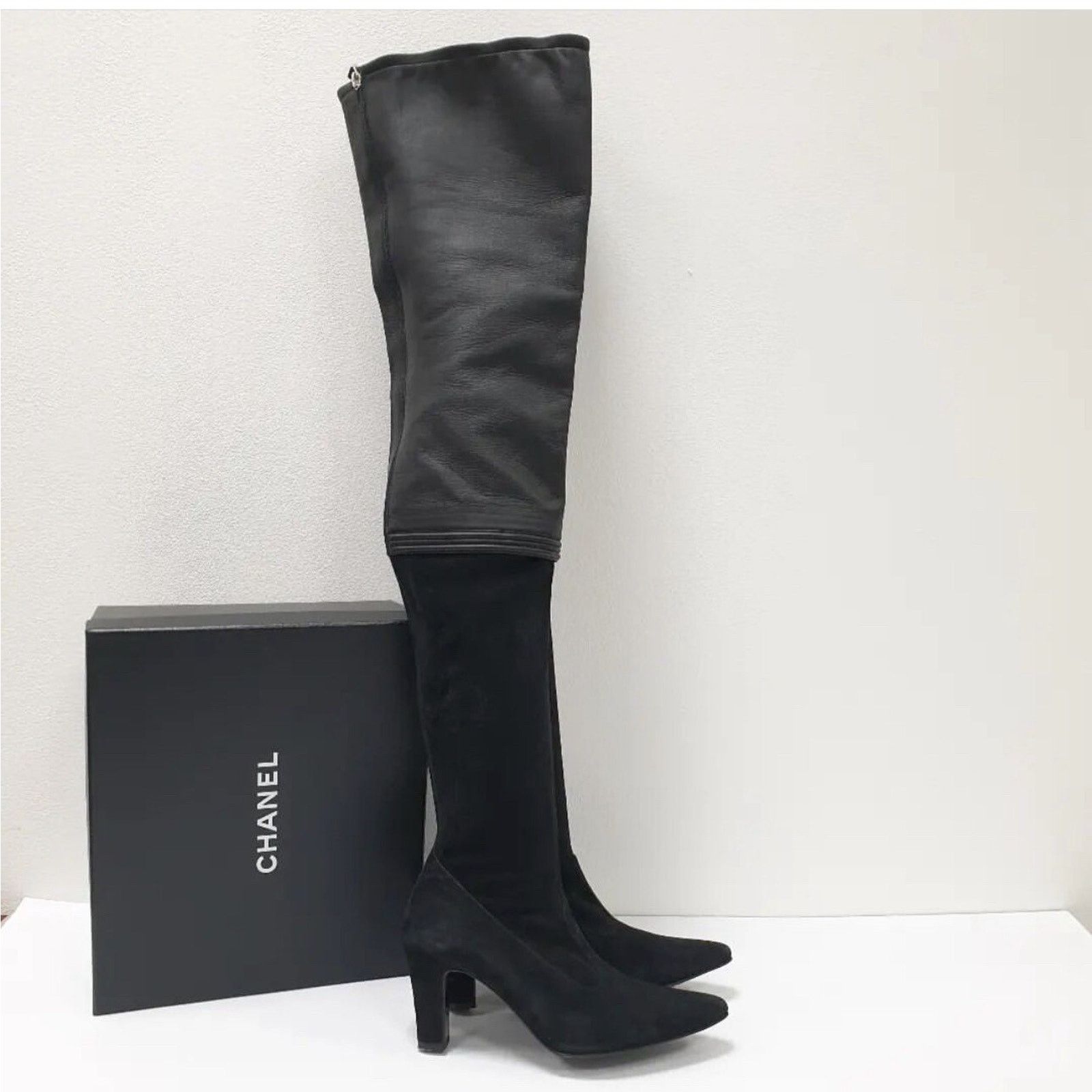 Chanel Chanel Black Suede Leather Over Knee Boots Sz. 39 Size US 9 / IT 39 - 5 Thumbnail