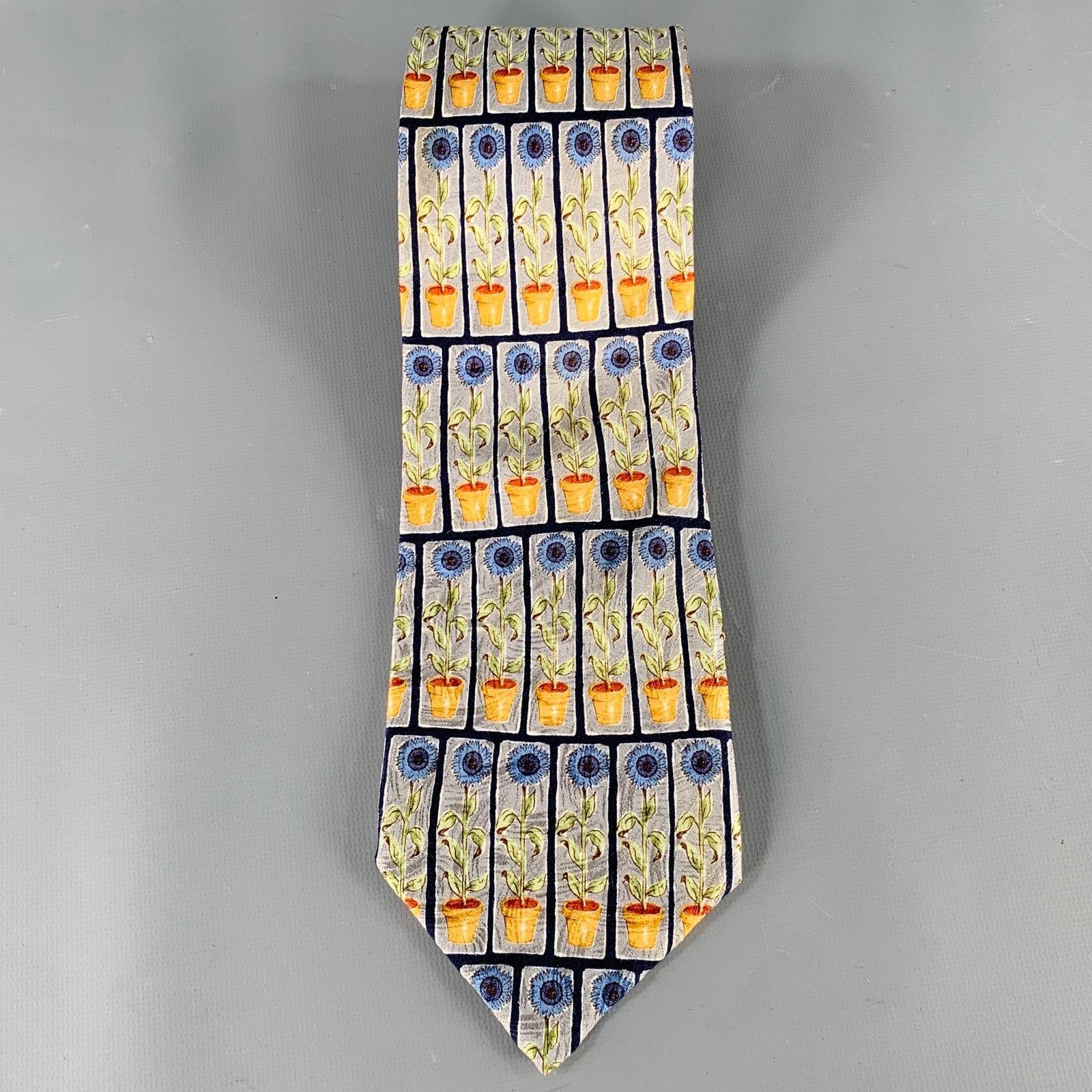 Ermenegildo Zegna ERMENEGILDO ZEGNA Blue Yellow Floral Silk Tie Size ONE SIZE - 2 Thumbnail