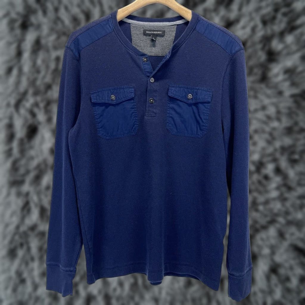 Banana Republic Mens Thermal Henley Shirt Large Mens Banana Republic Navy Waffle Knit Size US L / EU 52-54 / 3 - 1 Thumbnail