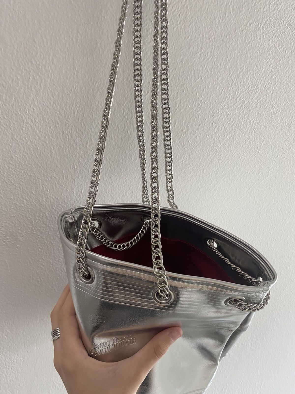 Jean Paul Gaultier RARE Jean Paul Gaultier Vegan Leather Silver Bucket Bag Size ONE SIZE - 3 Thumbnail