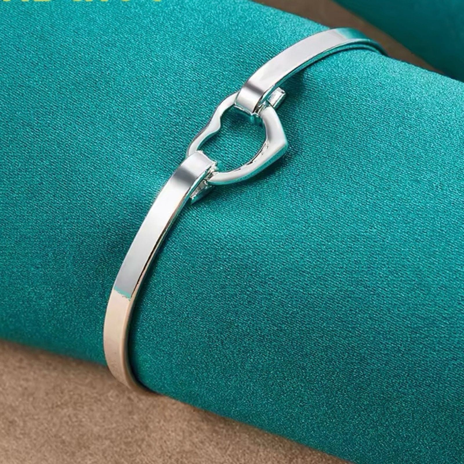 Other Sterling Silver Charm Love Heart Adjustable Bangle Bracelet Size ONE SIZE - 1 Thumbnail