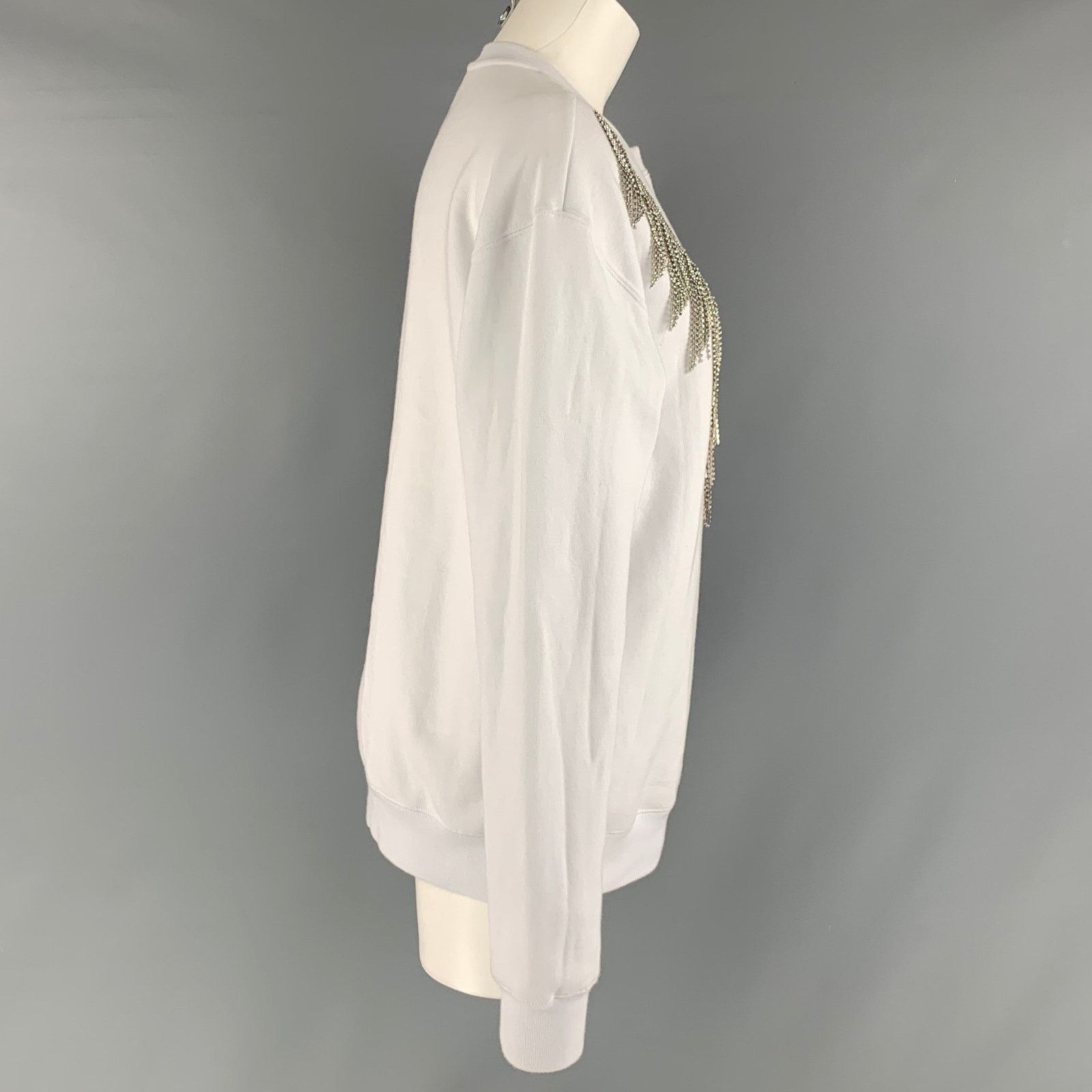 MSGM MSGM Size XS White Cotton Rhinestones Crew-Neck Pullover Size XS / US 0-2 / IT 36-38 - 3 Thumbnail