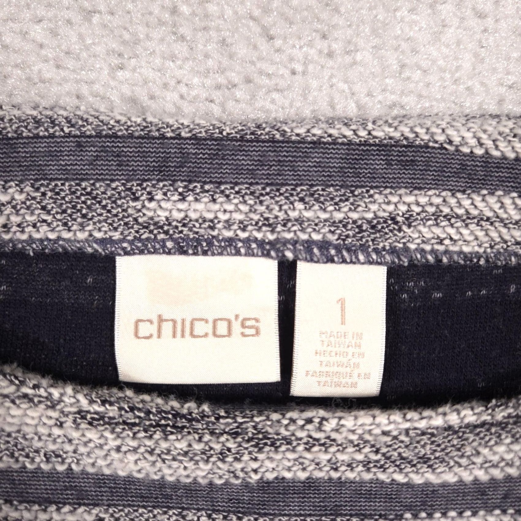Vintage Chico's Sweater Womens Striped Knit 3/4 Sleeve Fringe Hem Crew Neck Pullover Gray White Medium? 1 Size XS / US 0-2 / IT 36-38 - 5 Thumbnail