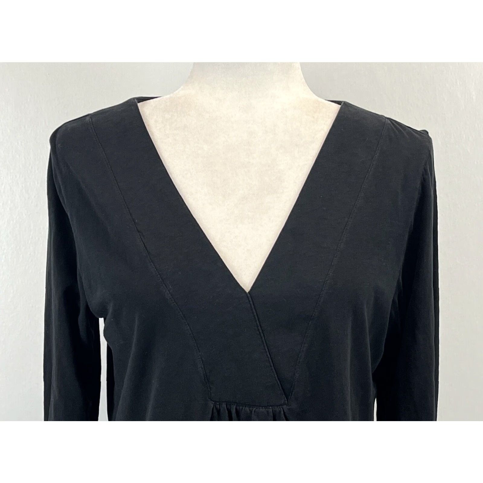 J. Jill J. Jill Womens Black V-Neck Tunic Shirt Dress Medium Long Sleeve Roll Tab Size M / US 6-8 / IT 42-44 - 5 Thumbnail