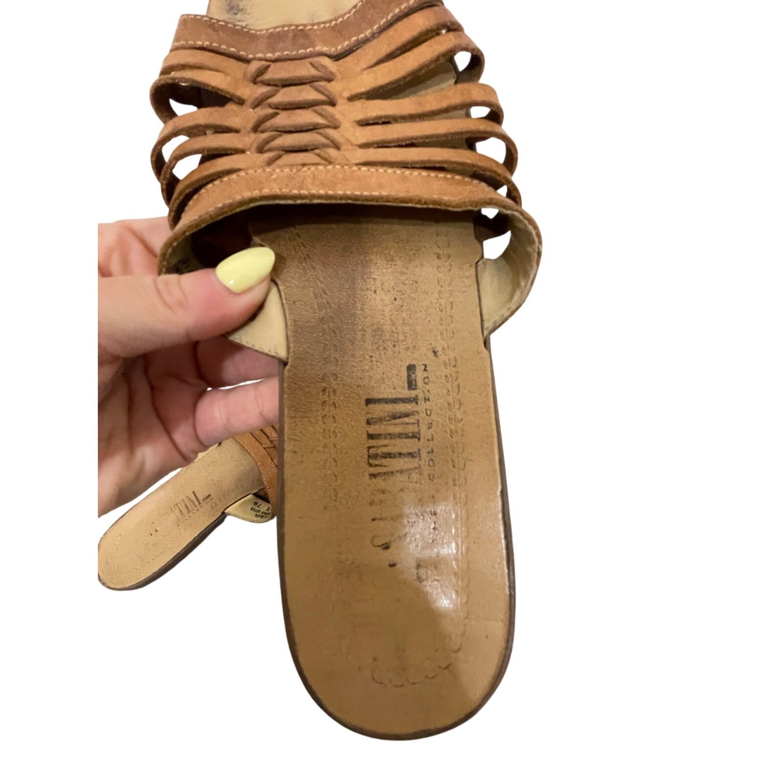 Other Santorini Leather Strappy Tan Neutral 7.5 Sandals Slides EUC Size US 7.5 / IT 37.5 - 2 Thumbnail